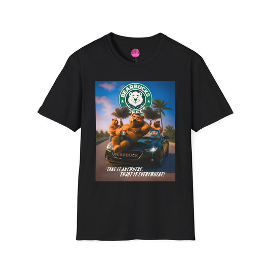 Bearbucks “Enjoy It Everywhere” Tee — Coffee-Loving Bear Convertible Graphic T-Shirt