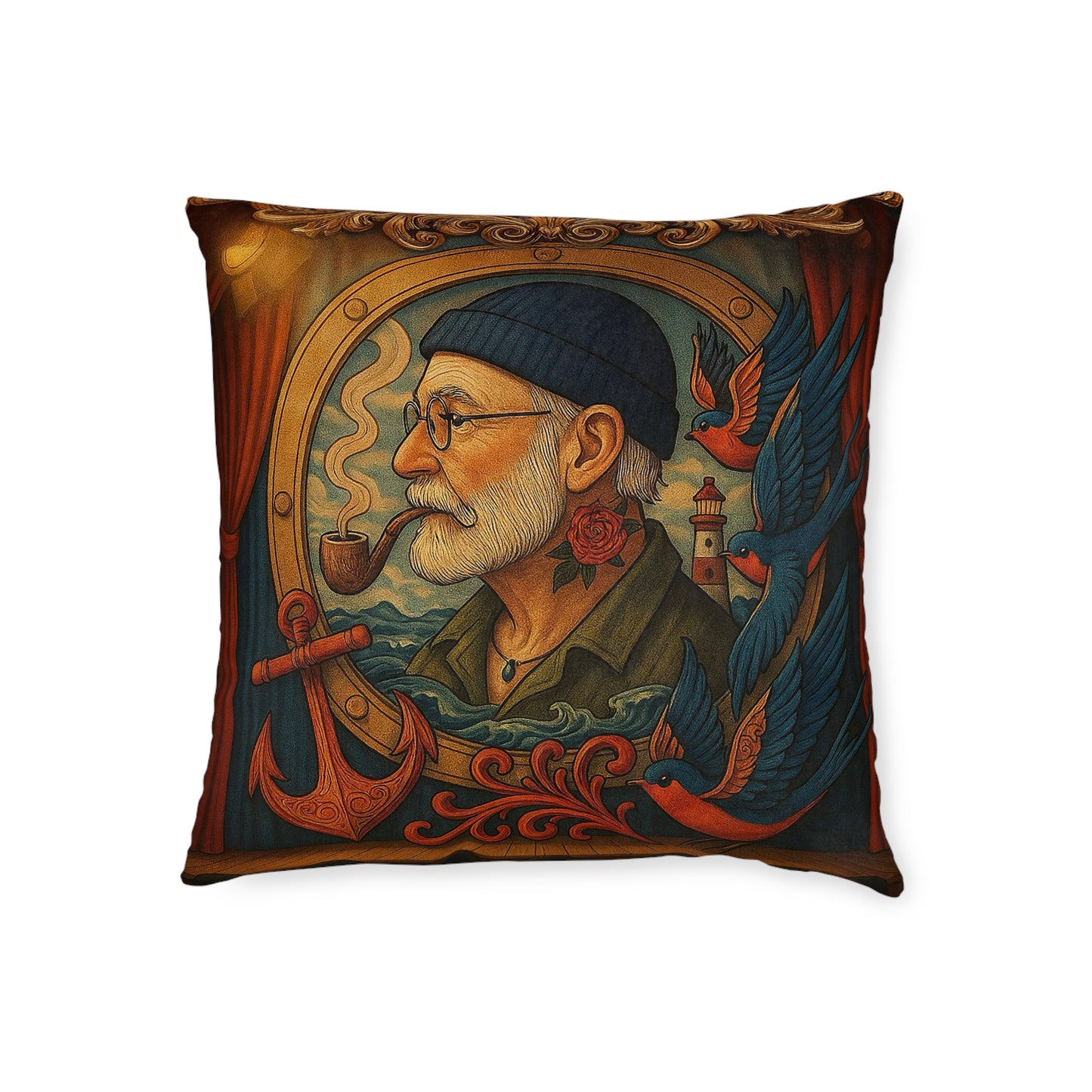 Square Pillow Old Salt Cushion PinkPond Seafaring Sailor Nautical Decorative Throw Pillow