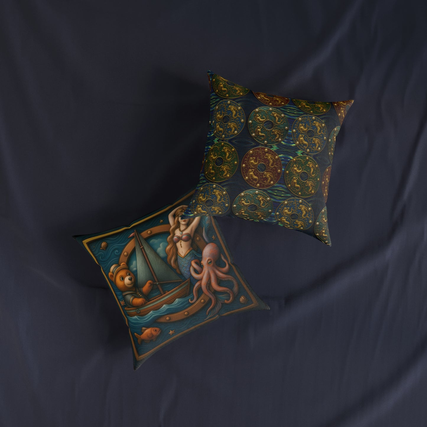 Square Pillow - The Bear & The Mermaid Cushion PinkPond Nautical Collection