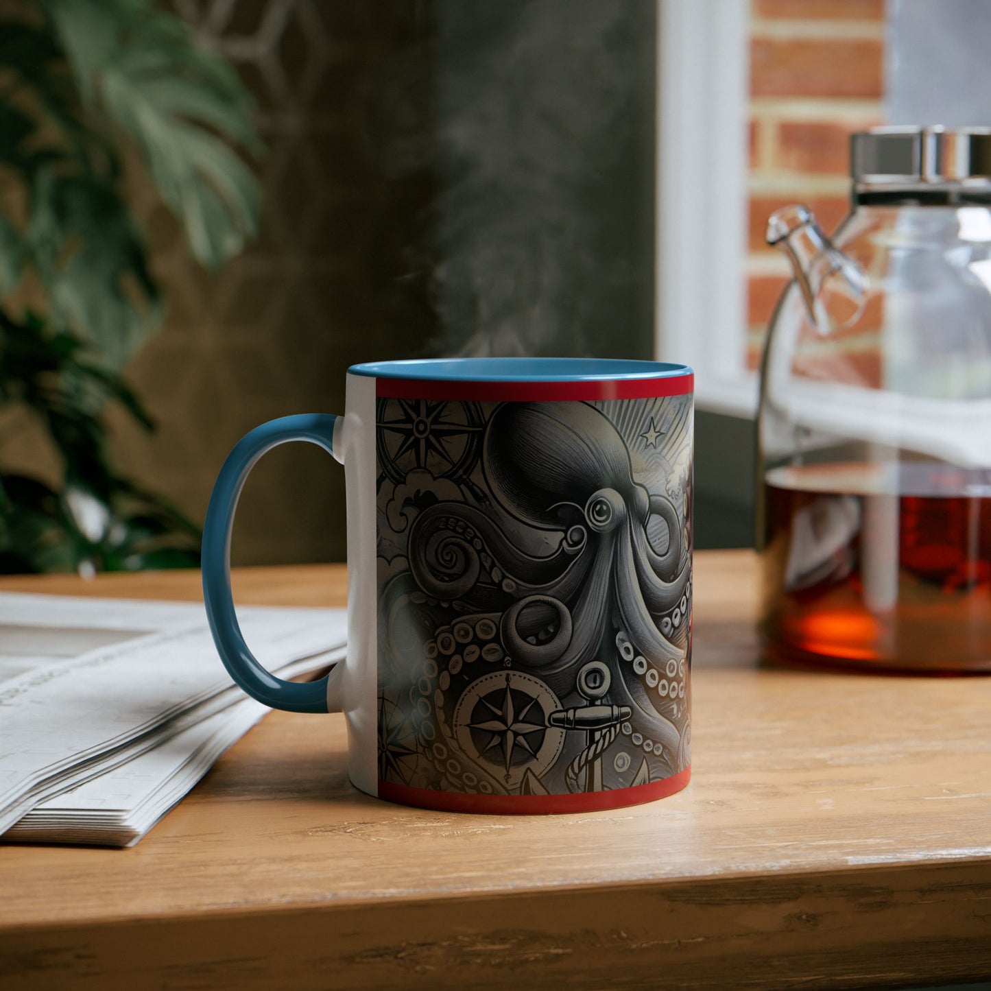 11oz Coffee Mug - PinkPond Nautical Octopus Design - Ocean Lover and Tattoo Enthusiast Gift