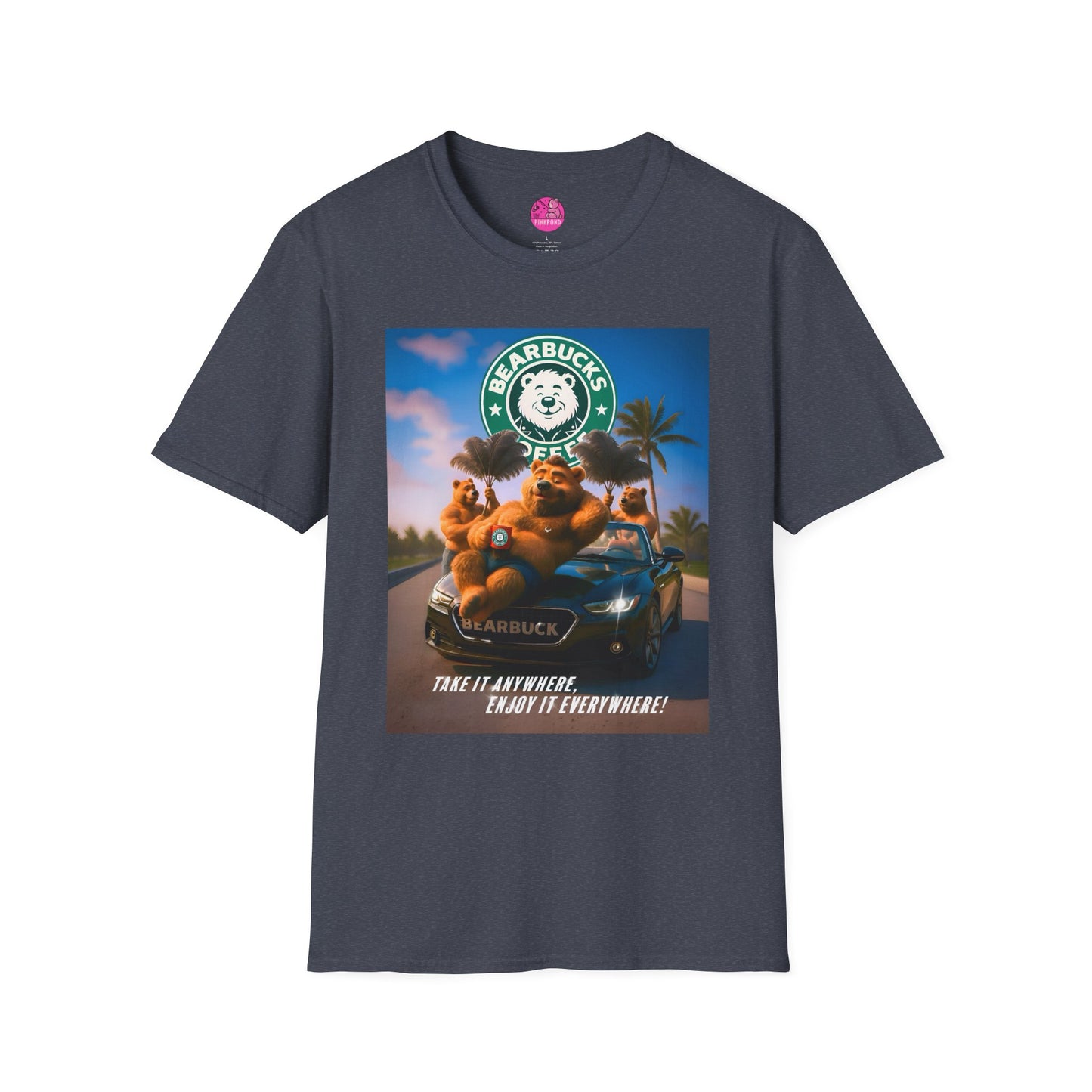 Bearbucks “Enjoy It Everywhere” Tee — Coffee-Loving Bear Convertible Graphic T-Shirt