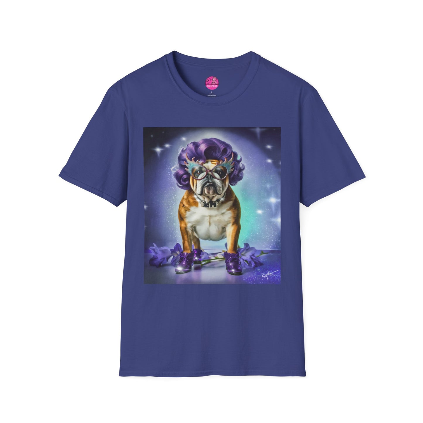 Dame Edna Bulldog T-Shirt - Fabulous & Fetching Unisex Softstyle Tee for Dog Lovers and Drag Fans