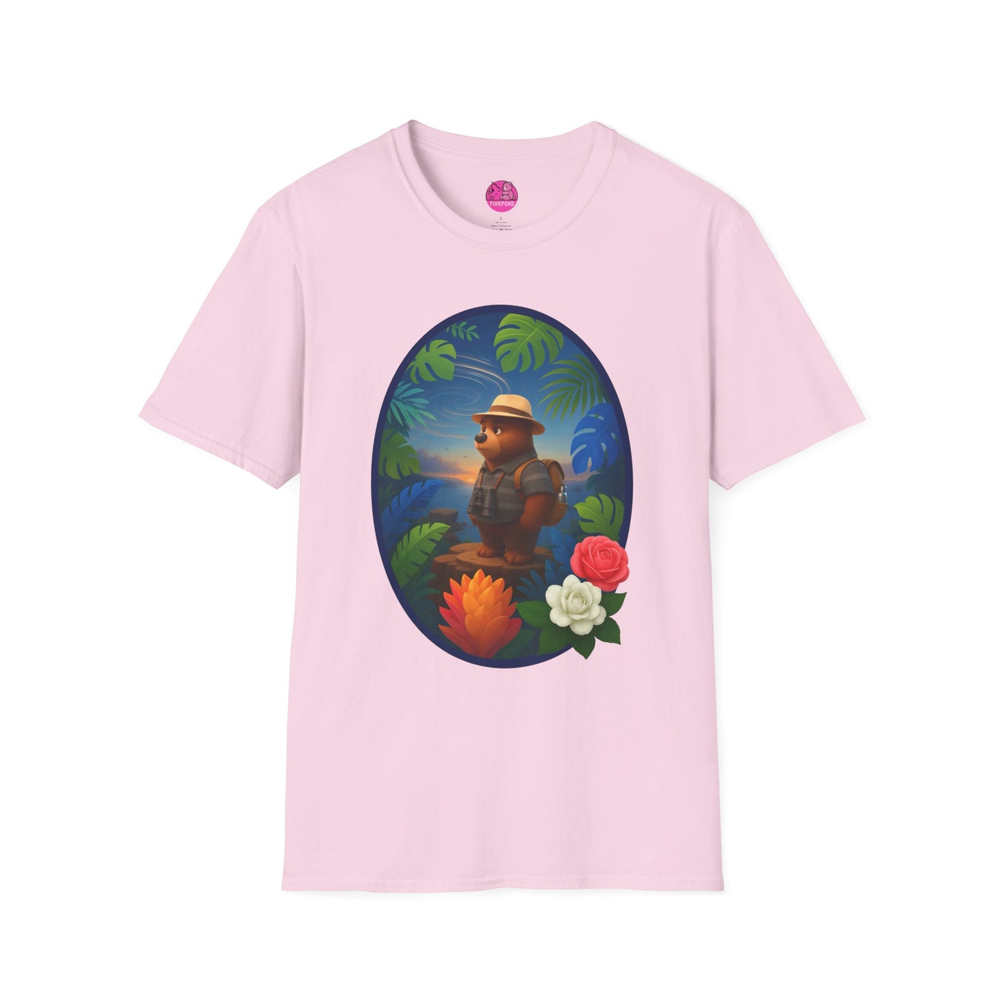 Adventure Bear T-Shirt - Explorer PinkPond Series Tee for Nature Lovers and Travel Dreamers