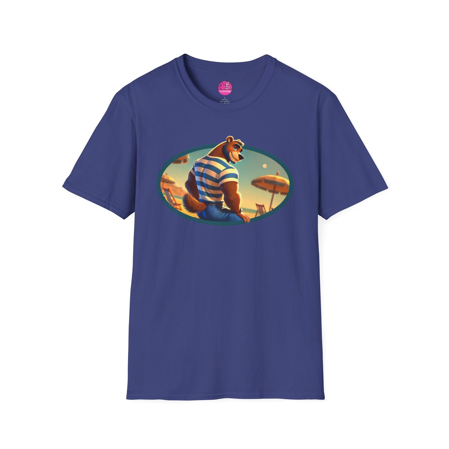 Beach Bear Bliss Softstyle T-Shirt - PinkPond Exclusive Vintage Design