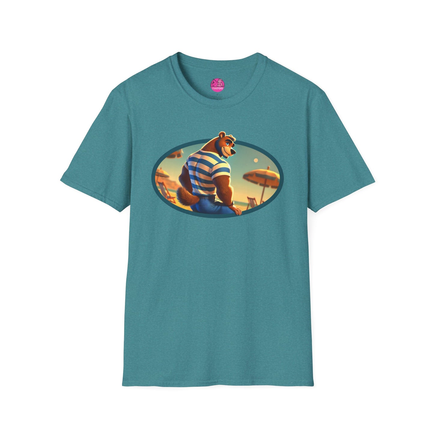 Beach Bear Bliss Softstyle T-Shirt - PinkPond Exclusive Vintage Design