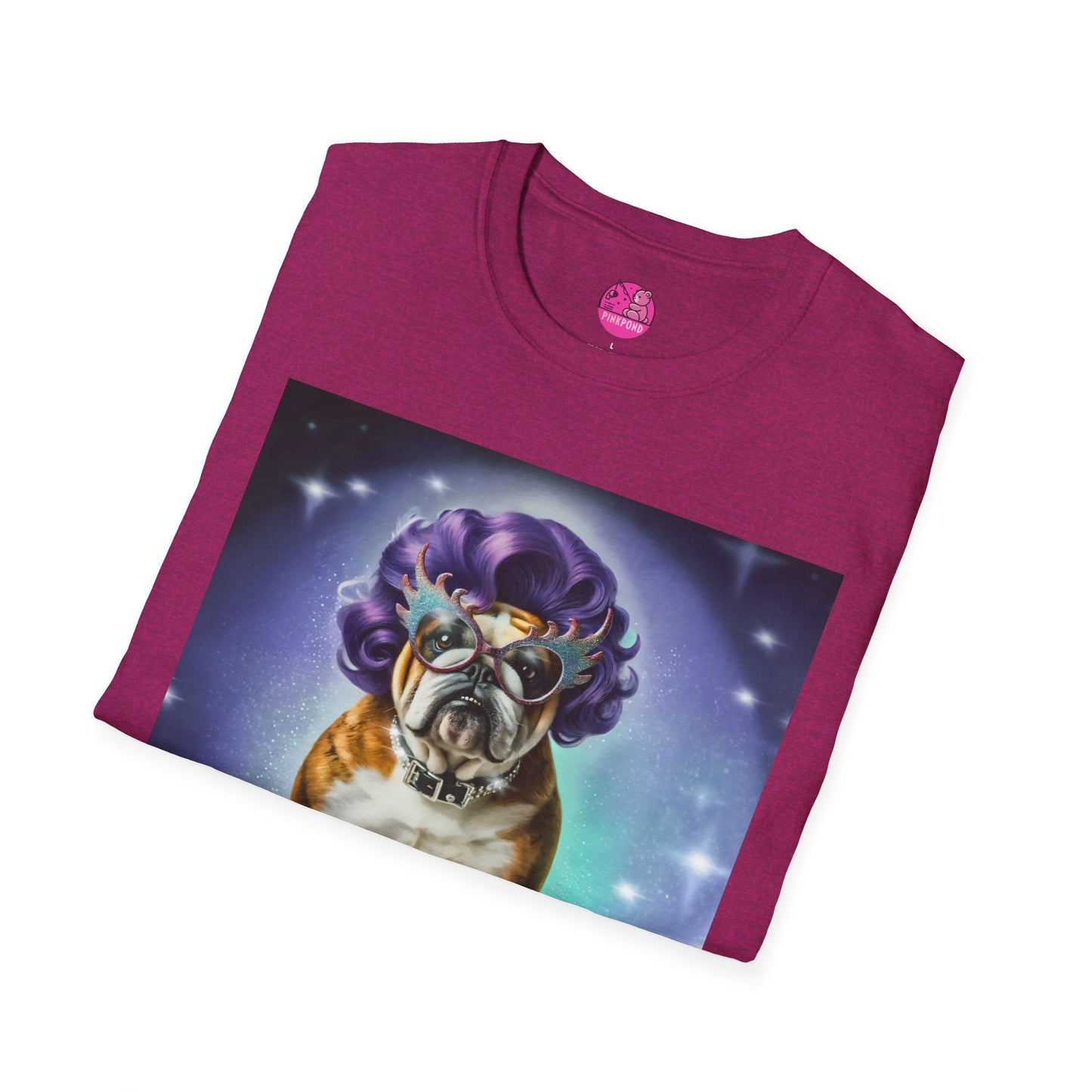 Dame Edna Bulldog T-Shirt - Fabulous & Fetching Unisex Softstyle Tee for Dog Lovers and Drag Fans