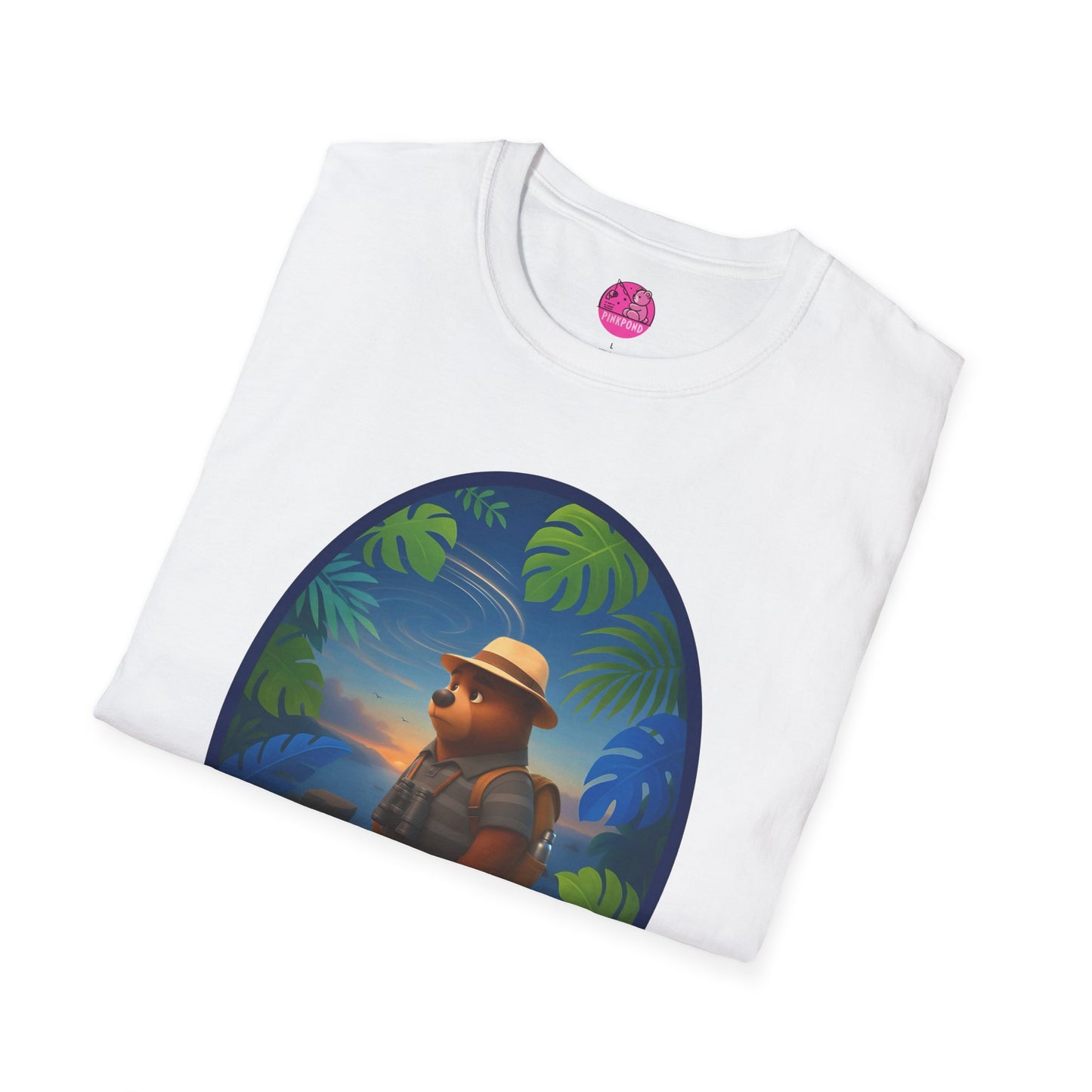 Adventure Bear T-Shirt - Explorer PinkPond Series Tee for Nature Lovers and Travel Dreamers