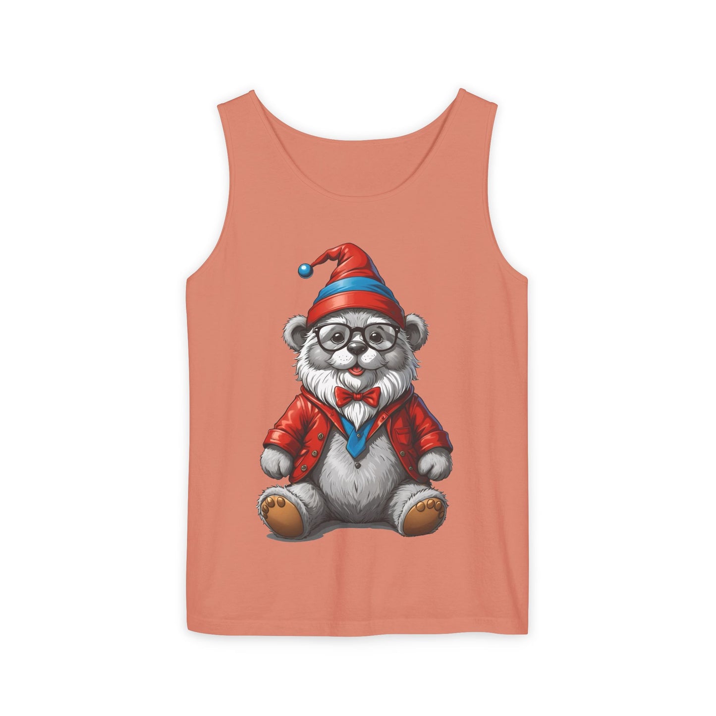 Swiss Gnome Bear Tank Top - Unisex Garment-Dyed Summer Sleeveless Shirt