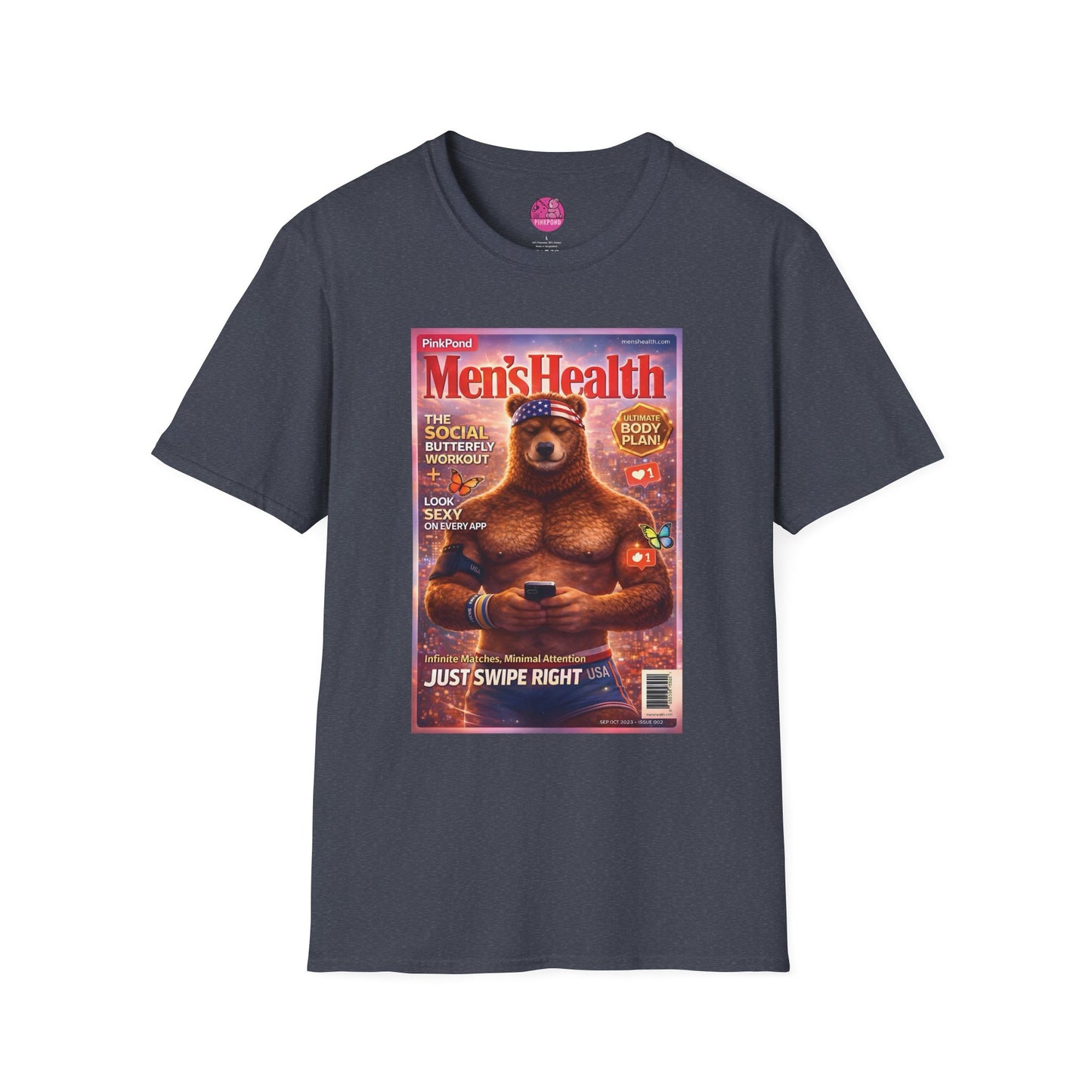 Men’s Health Bear T-Shirt — PinkPond Swiping Bear Graphic Tee