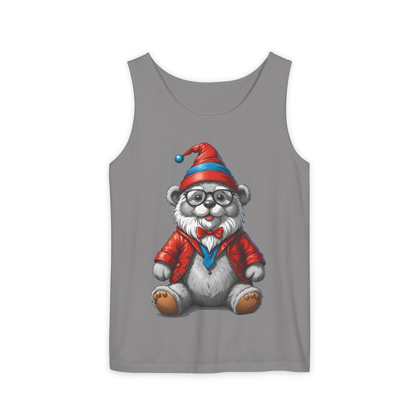 Swiss Gnome Bear Tank Top - Unisex Garment-Dyed Summer Sleeveless Shirt