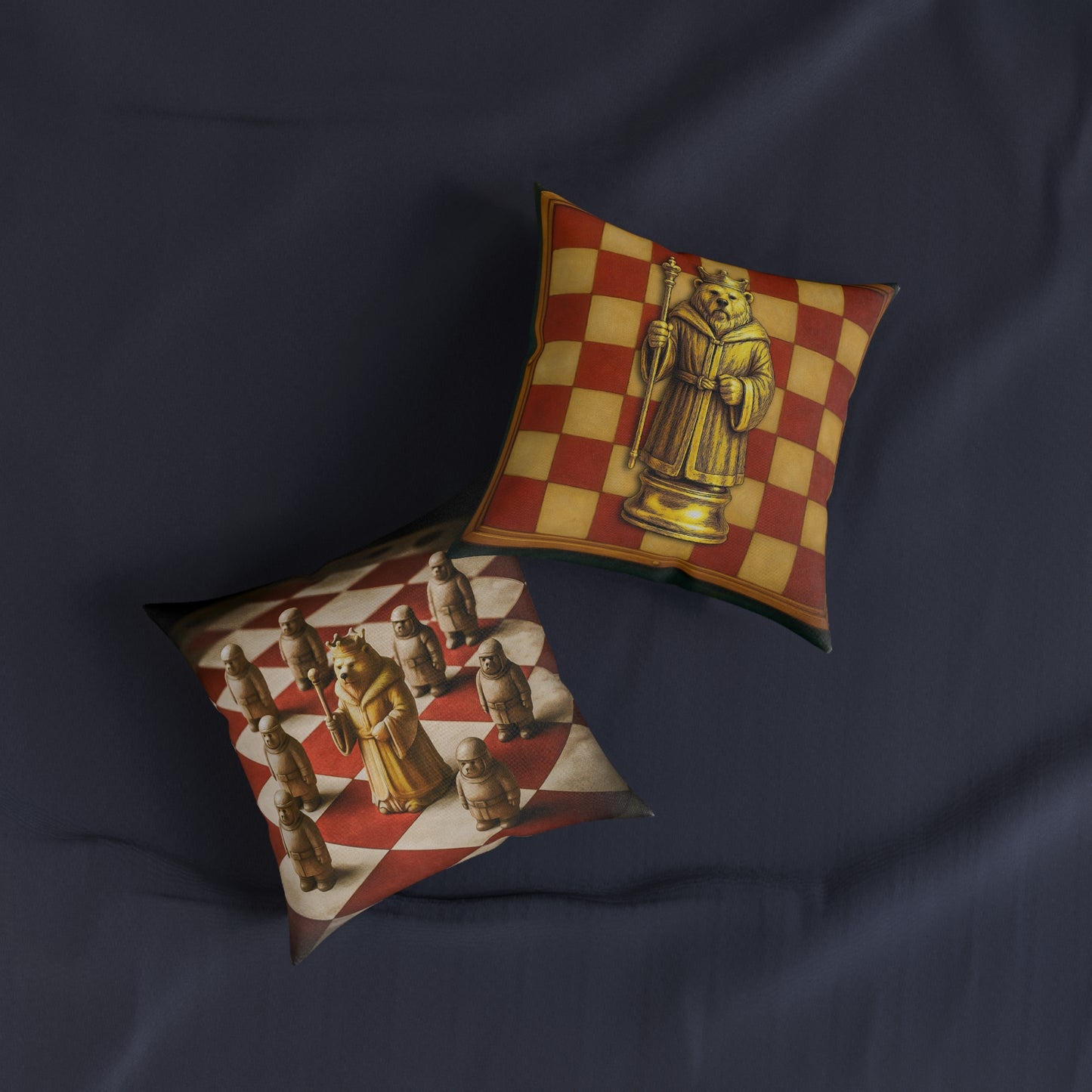 Square Pillow - PinkPond King of the Bear Army Cushion with Reversible Design