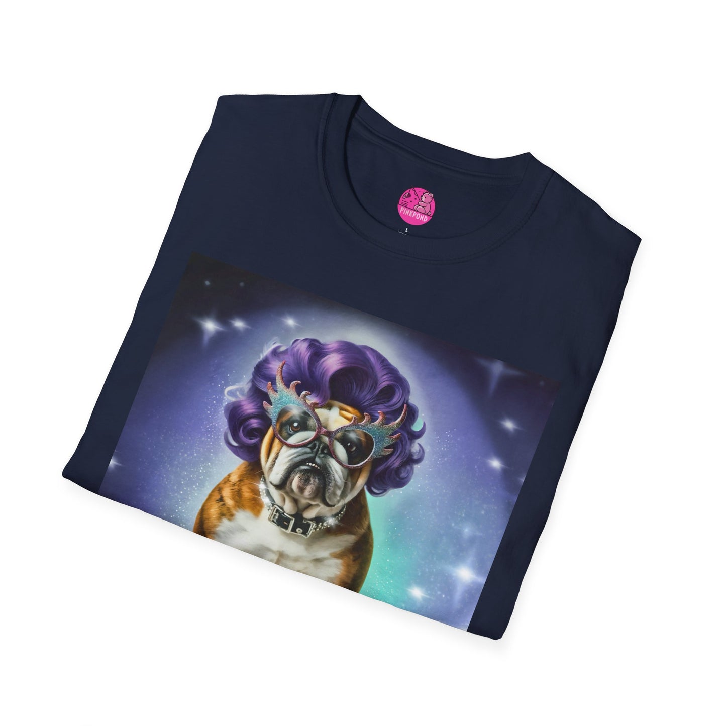 Dame Edna Bulldog T-Shirt - Fabulous & Fetching Unisex Softstyle Tee for Dog Lovers and Drag Fans