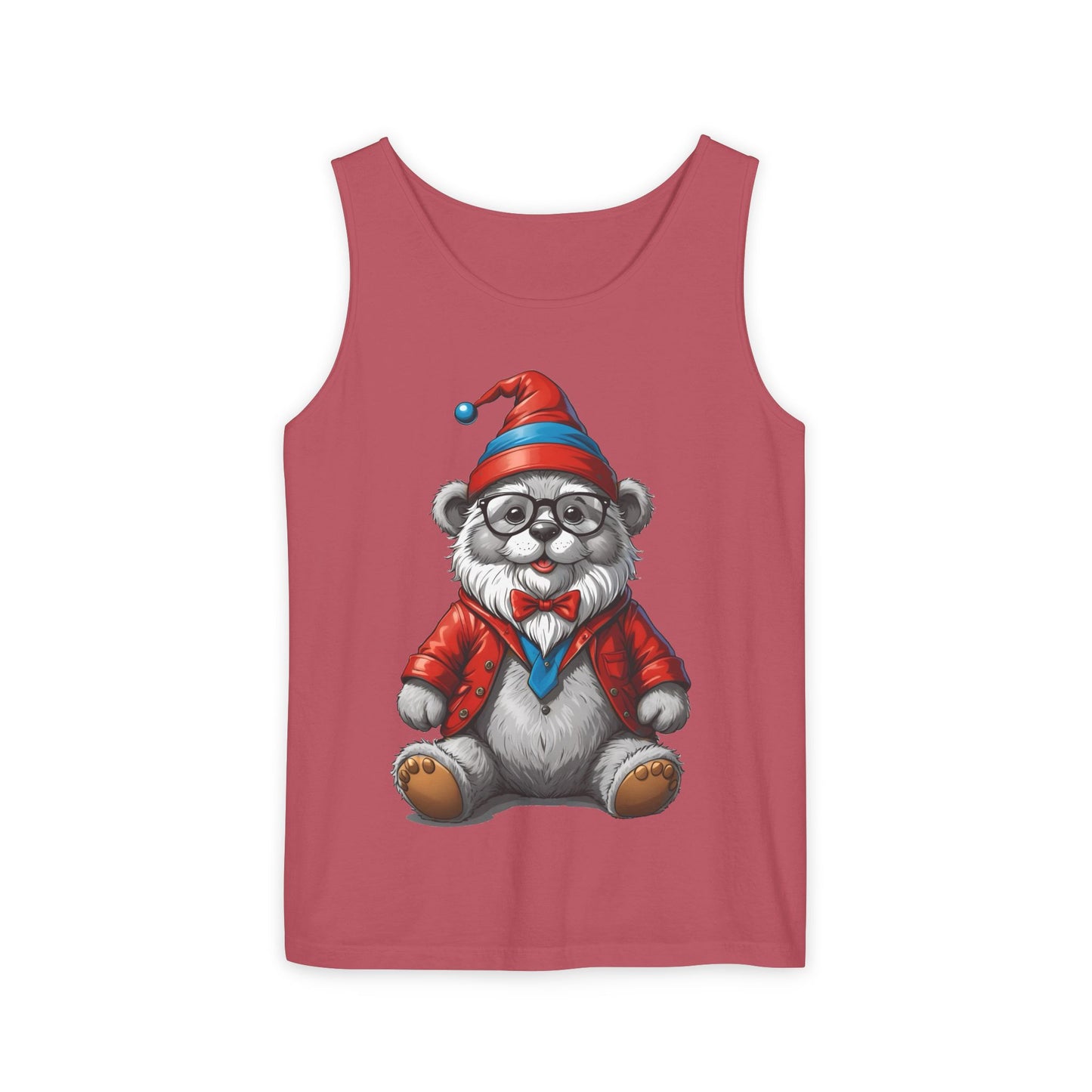 Swiss Gnome Bear Tank Top - Unisex Garment-Dyed Summer Sleeveless Shirt