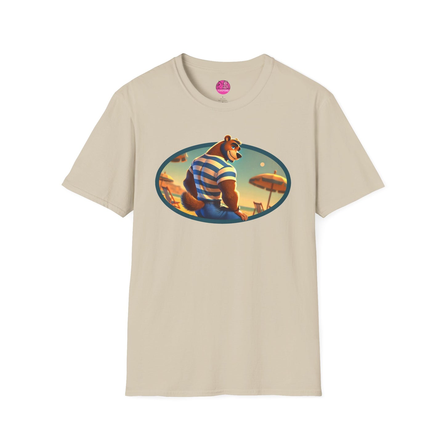 Beach Bear Bliss Softstyle T-Shirt - PinkPond Exclusive Vintage Design
