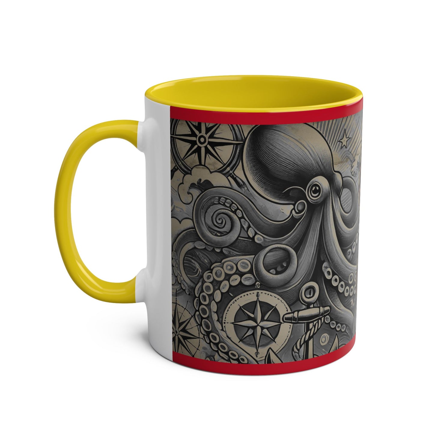 11oz Coffee Mug - PinkPond Nautical Octopus Design - Ocean Lover and Tattoo Enthusiast Gift