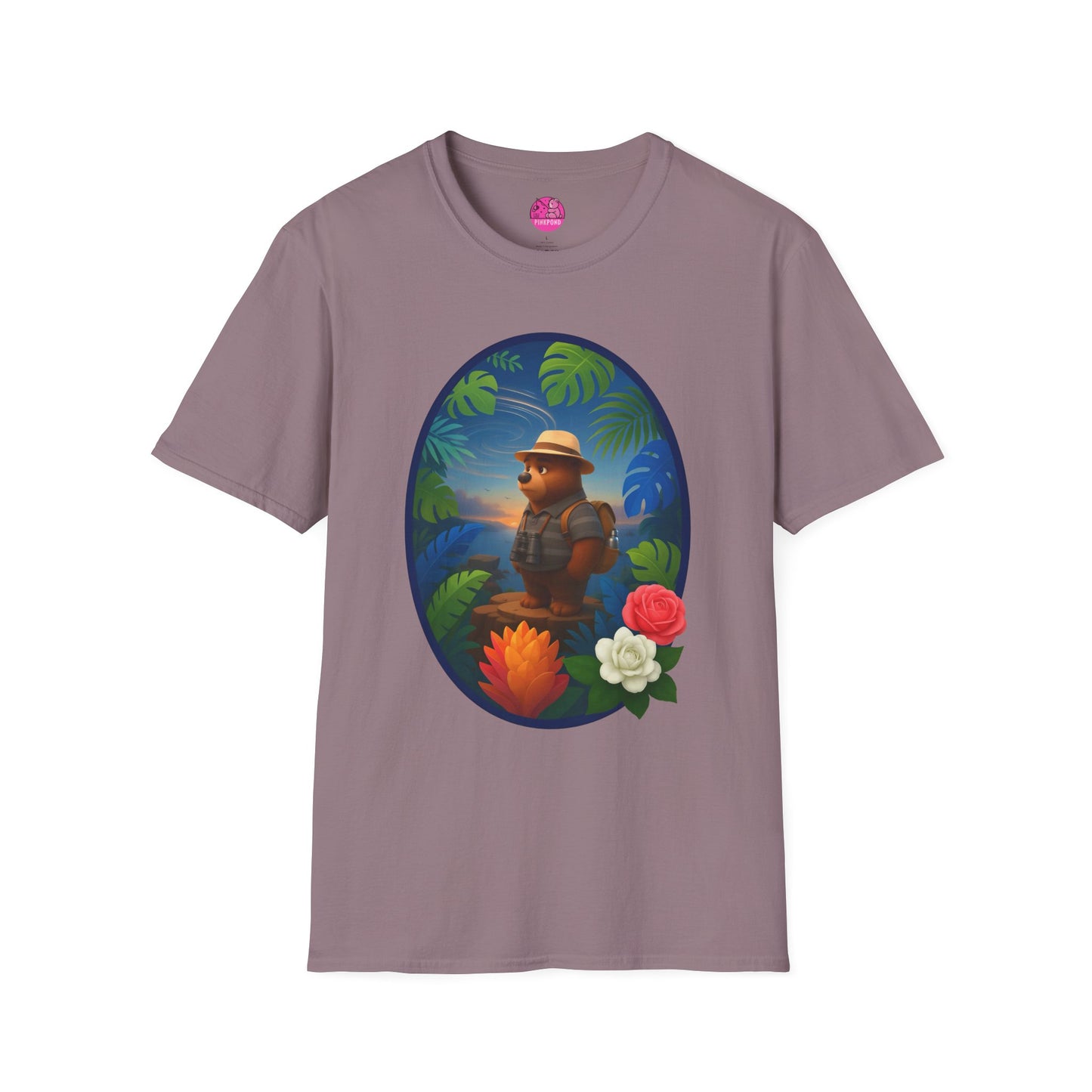 Adventure Bear T-Shirt - Explorer PinkPond Series Tee for Nature Lovers and Travel Dreamers