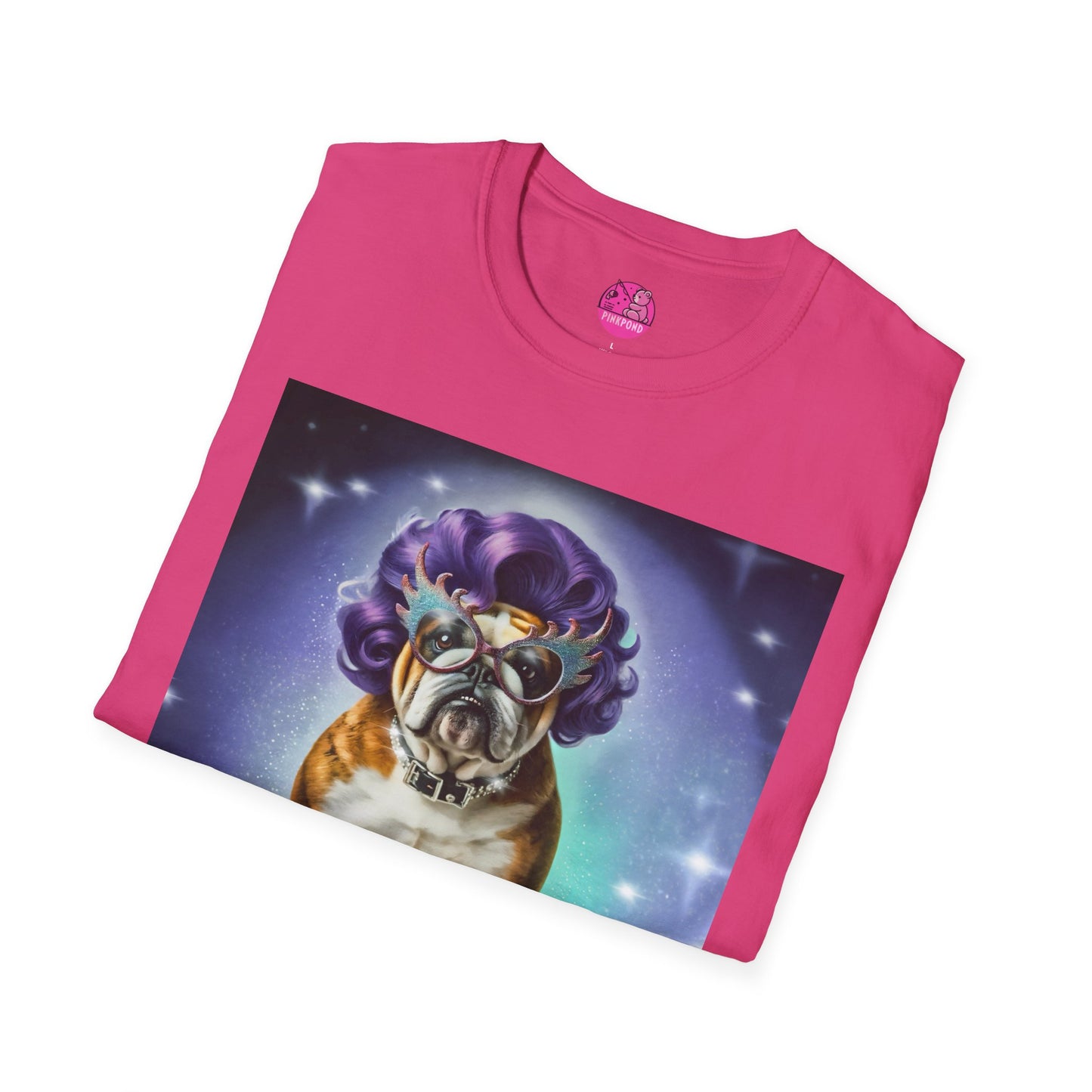 Dame Edna Bulldog T-Shirt - Fabulous & Fetching Unisex Softstyle Tee for Dog Lovers and Drag Fans