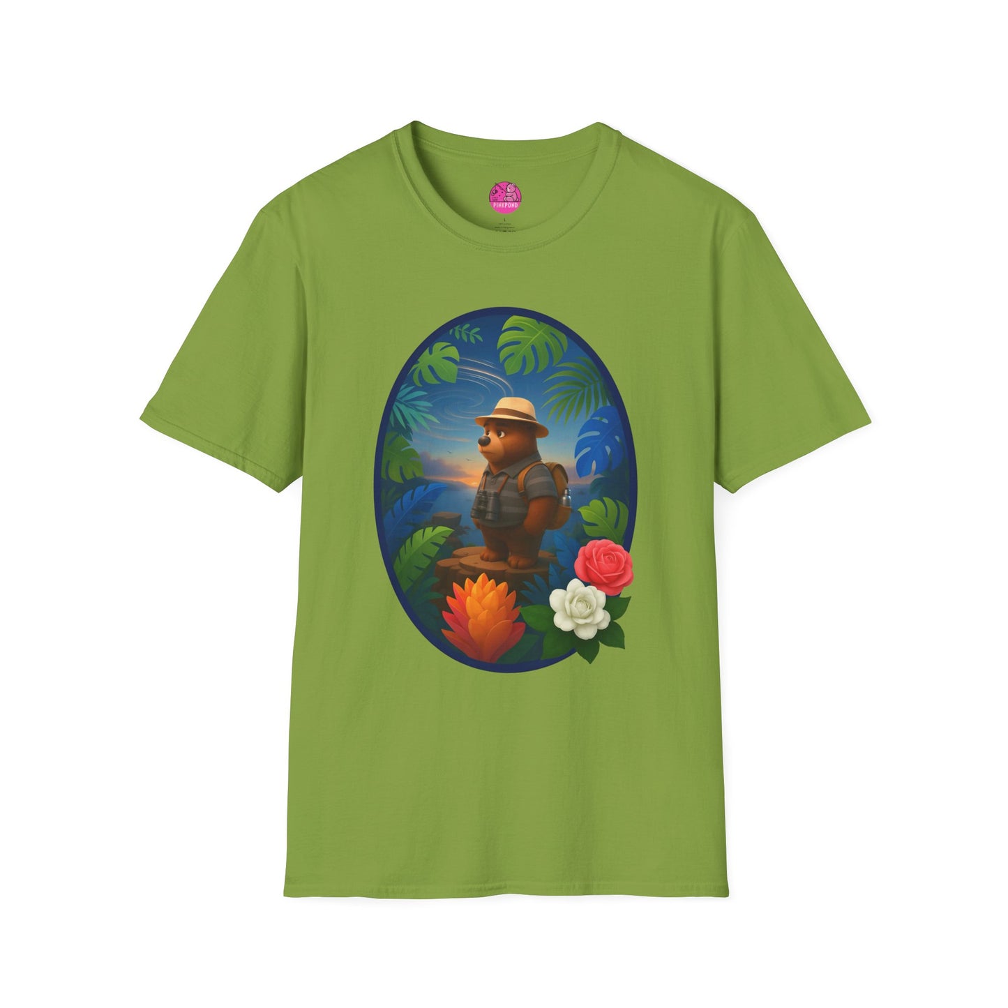 Adventure Bear T-Shirt - Explorer PinkPond Series Tee for Nature Lovers and Travel Dreamers