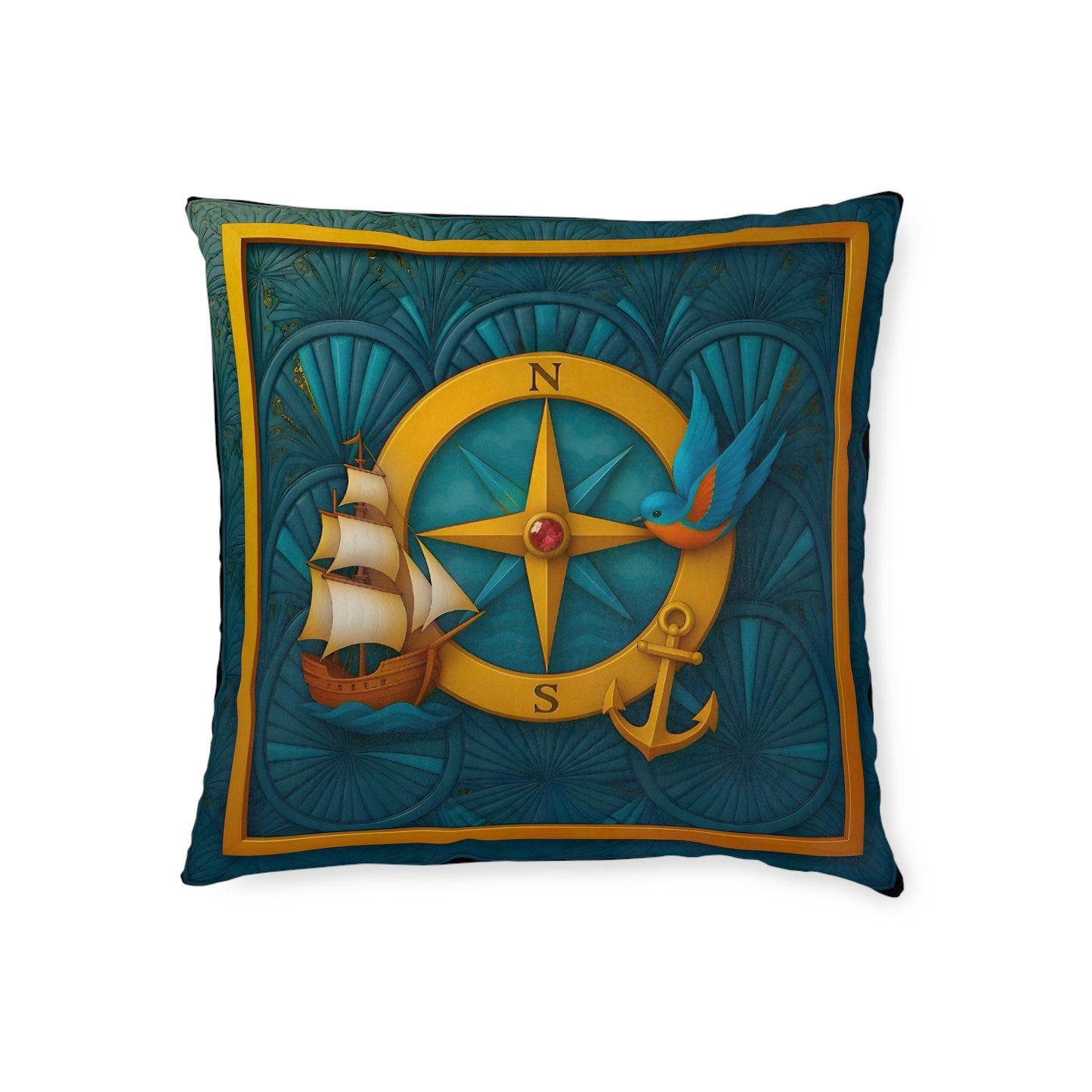 Square Pillow PinkPond Nautical Dreams Cushion Reversible Double-Sided Design