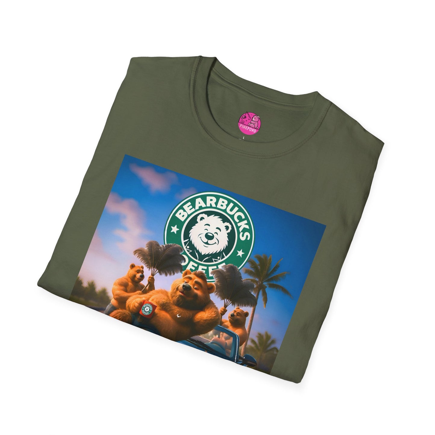 Bearbucks “Enjoy It Everywhere” Tee — Coffee-Loving Bear Convertible Graphic T-Shirt
