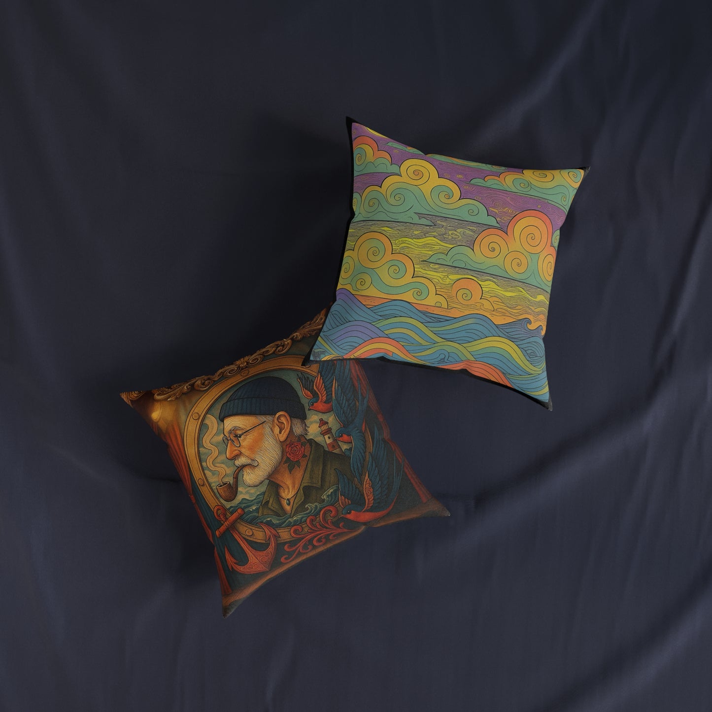 Square Pillow Old Salt Cushion PinkPond Seafaring Sailor Nautical Decorative Throw Pillow