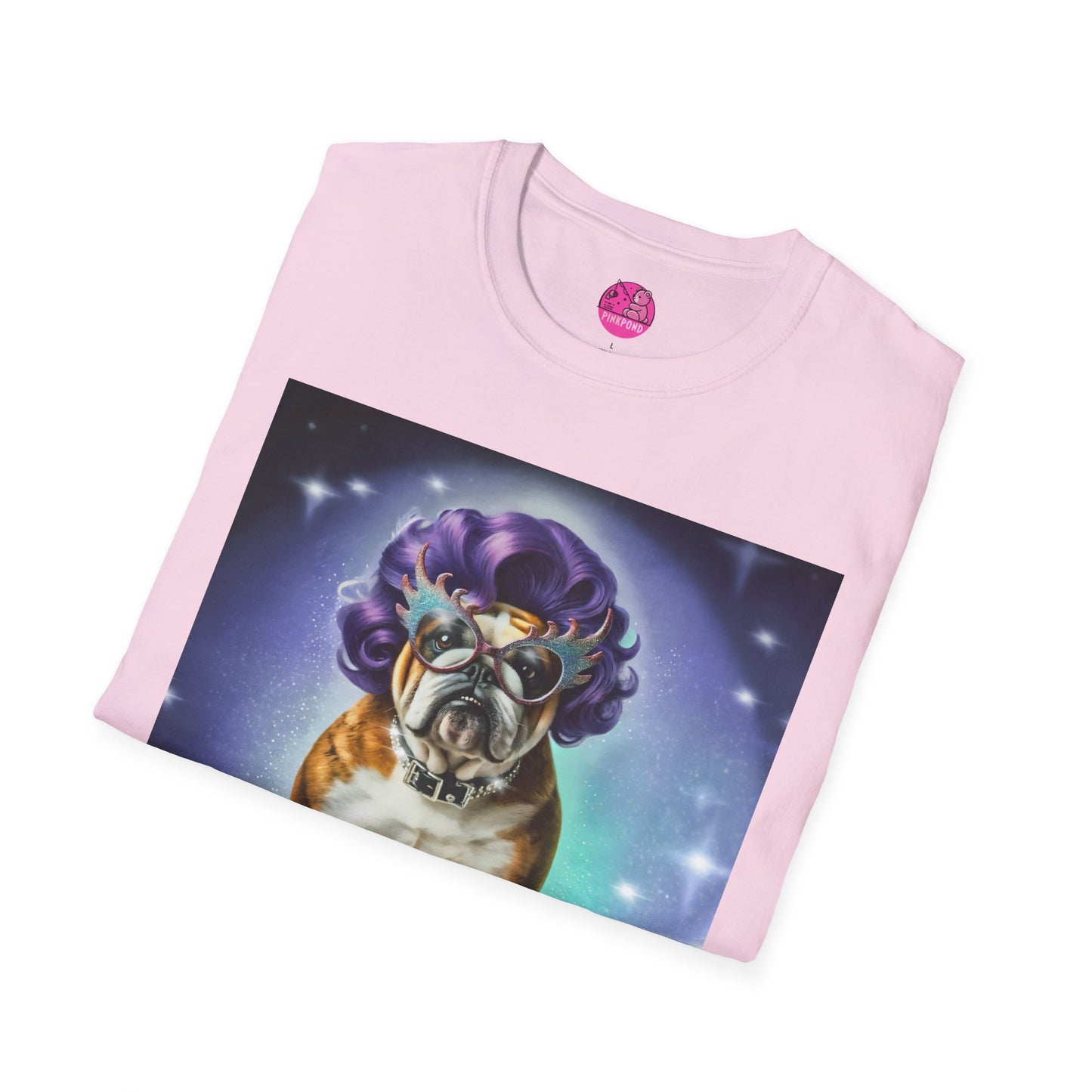 Dame Edna Bulldog T-Shirt - Fabulous & Fetching Unisex Softstyle Tee for Dog Lovers and Drag Fans
