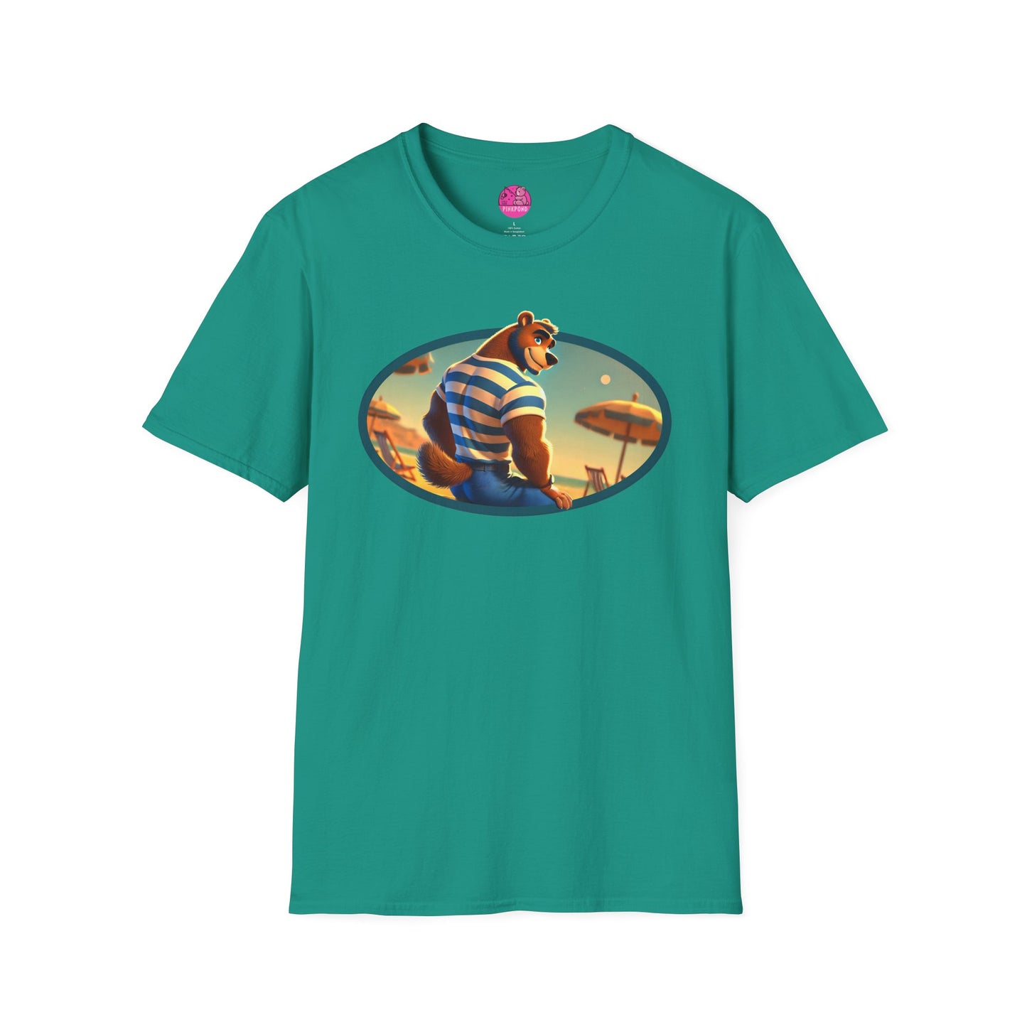Beach Bear Bliss Softstyle T-Shirt - PinkPond Exclusive Vintage Design