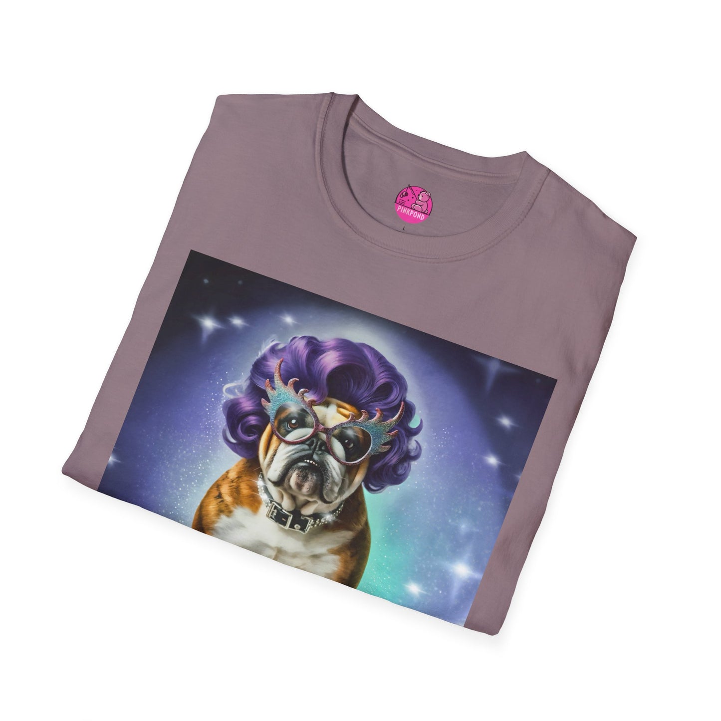 Dame Edna Bulldog T-Shirt - Fabulous & Fetching Unisex Softstyle Tee for Dog Lovers and Drag Fans