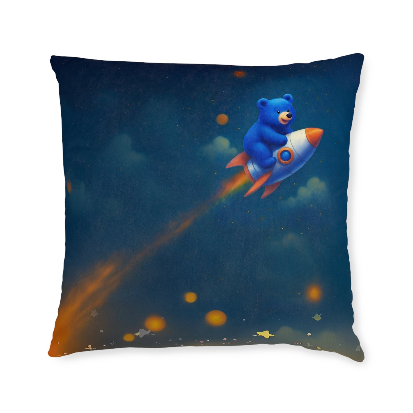 Square Pillow Cosmic Adventure Cushion - Double-Sided Cosmic Bear and Rocket Bear Design