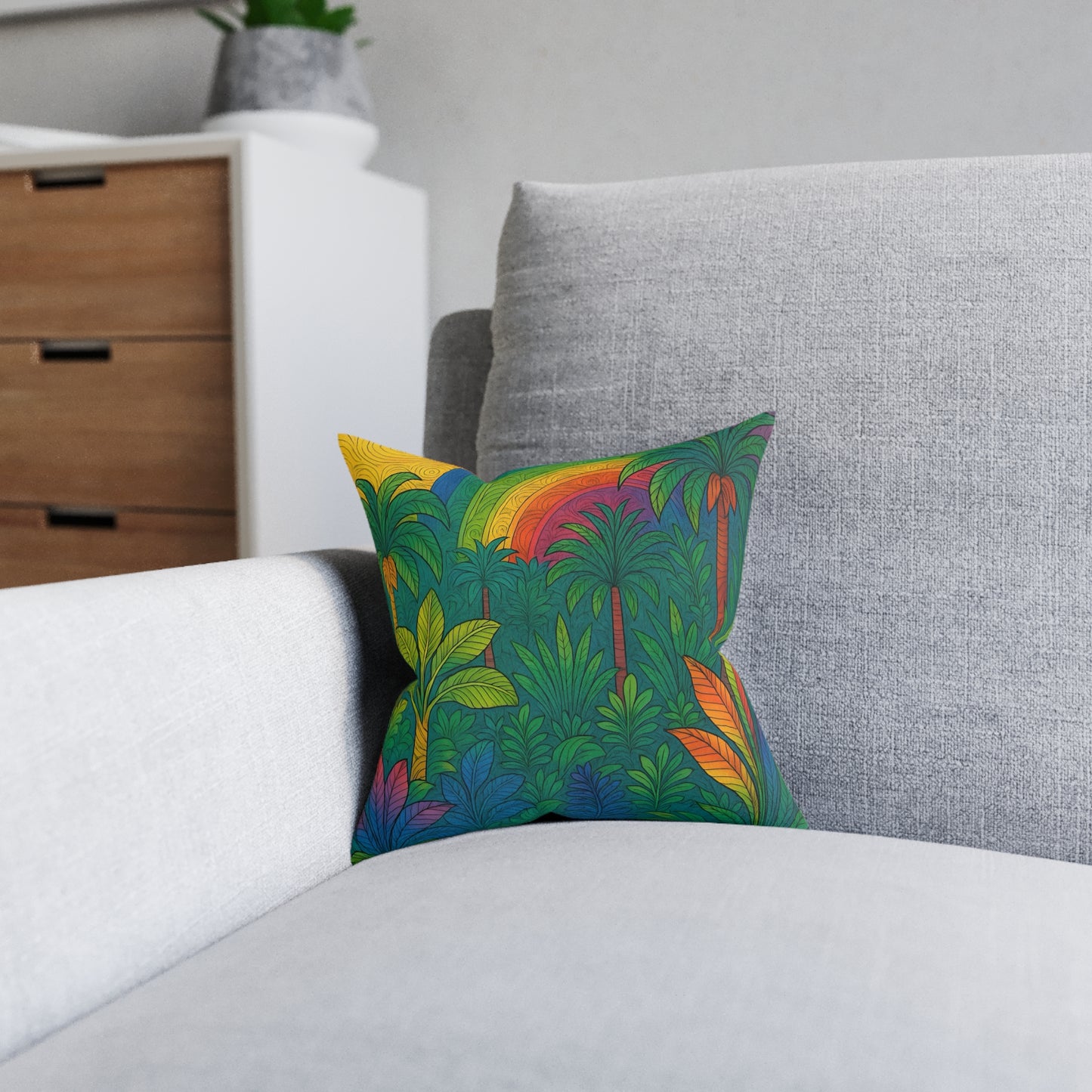 Square Pillow - PinkPond Cushion Rainbow Jungle 12x12