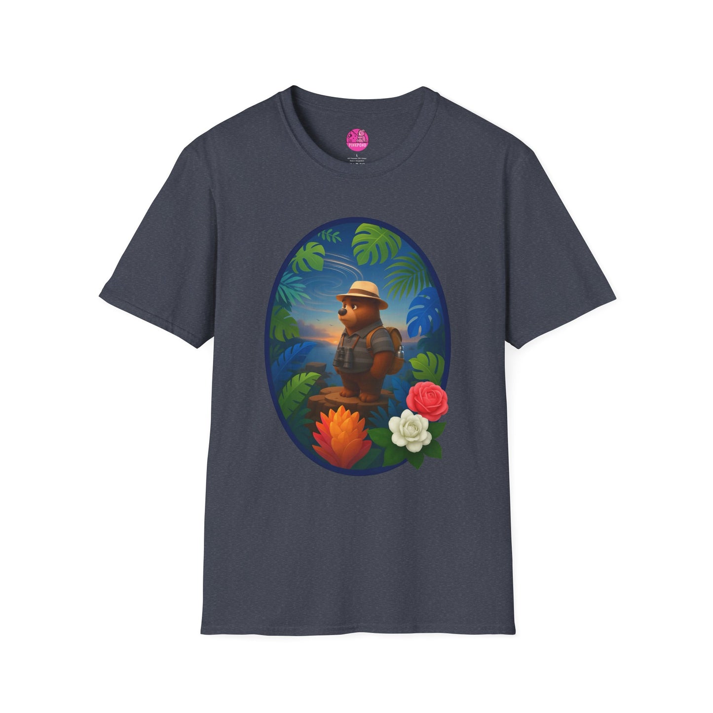 Adventure Bear T-Shirt - Explorer PinkPond Series Tee for Nature Lovers and Travel Dreamers