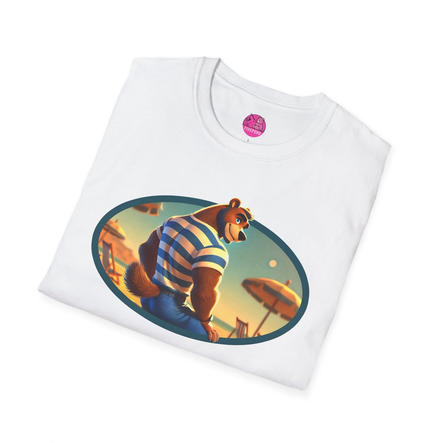 Beach Bear Bliss Softstyle T-Shirt - PinkPond Exclusive Vintage Design