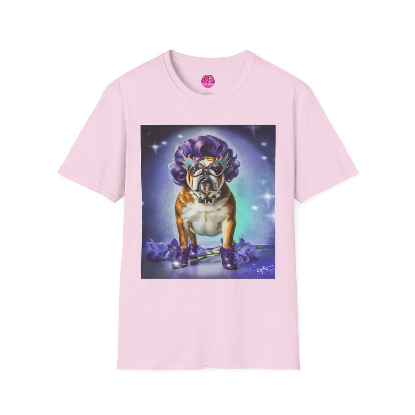 Dame Edna Bulldog T-Shirt - Fabulous & Fetching Unisex Softstyle Tee for Dog Lovers and Drag Fans