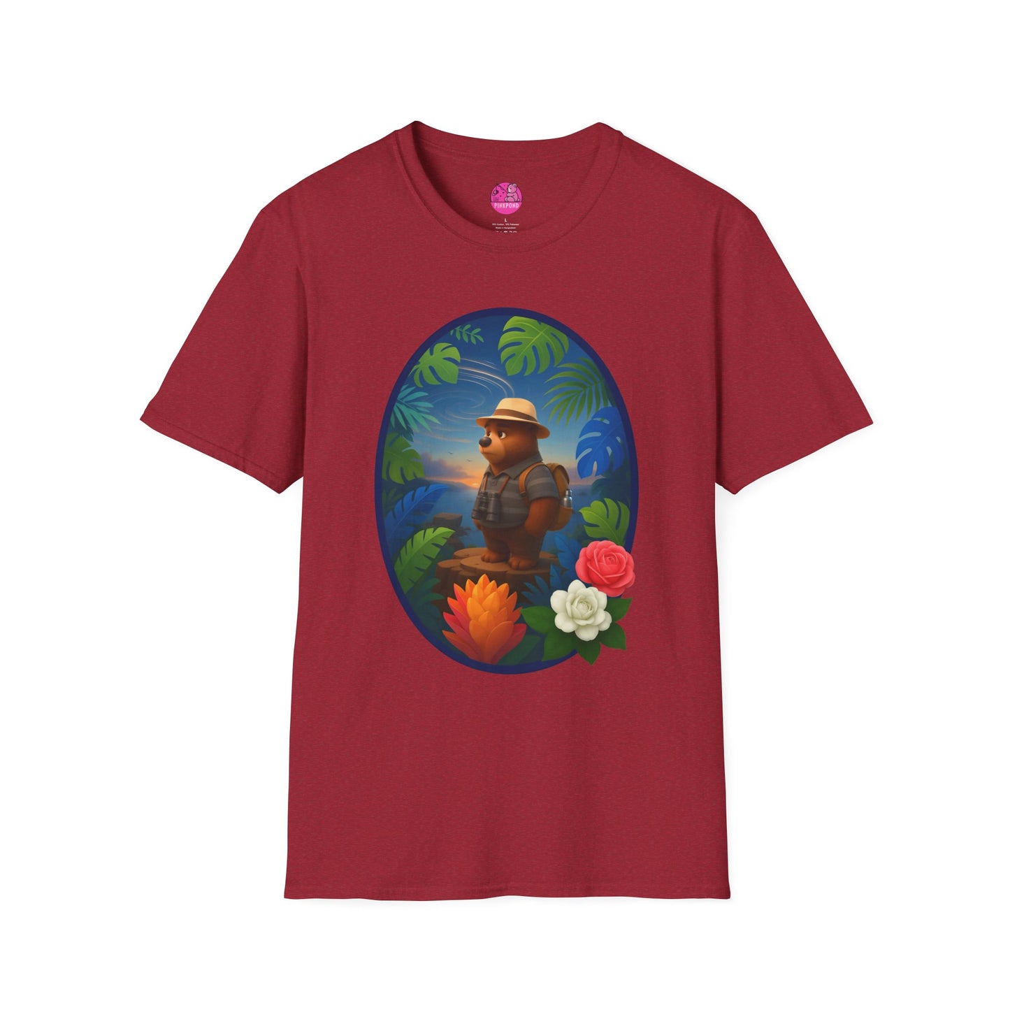 Adventure Bear T-Shirt - Explorer PinkPond Series Tee for Nature Lovers and Travel Dreamers