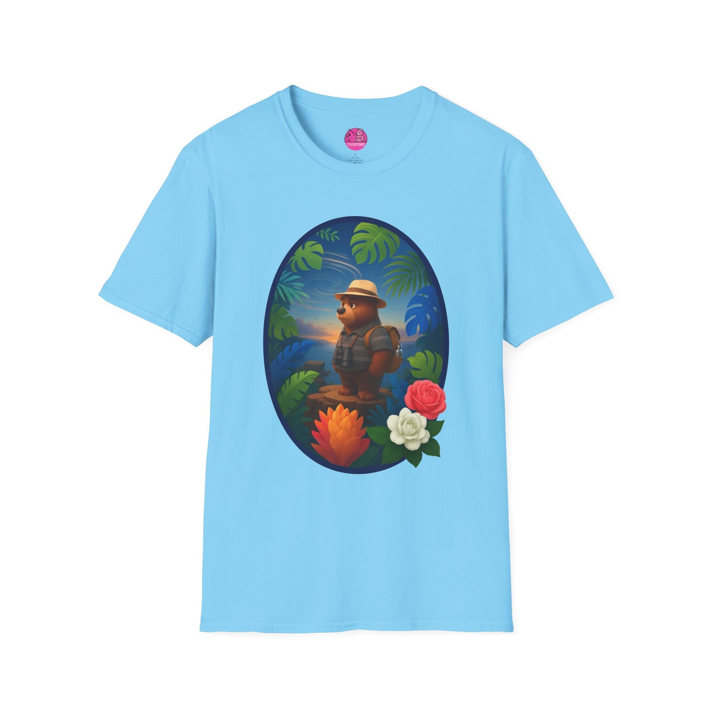 Adventure Bear T-Shirt - Explorer PinkPond Series Tee for Nature Lovers and Travel Dreamers