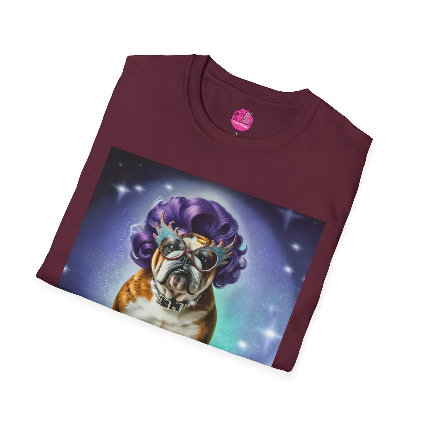 Dame Edna Bulldog T-Shirt - Fabulous & Fetching Unisex Softstyle Tee for Dog Lovers and Drag Fans