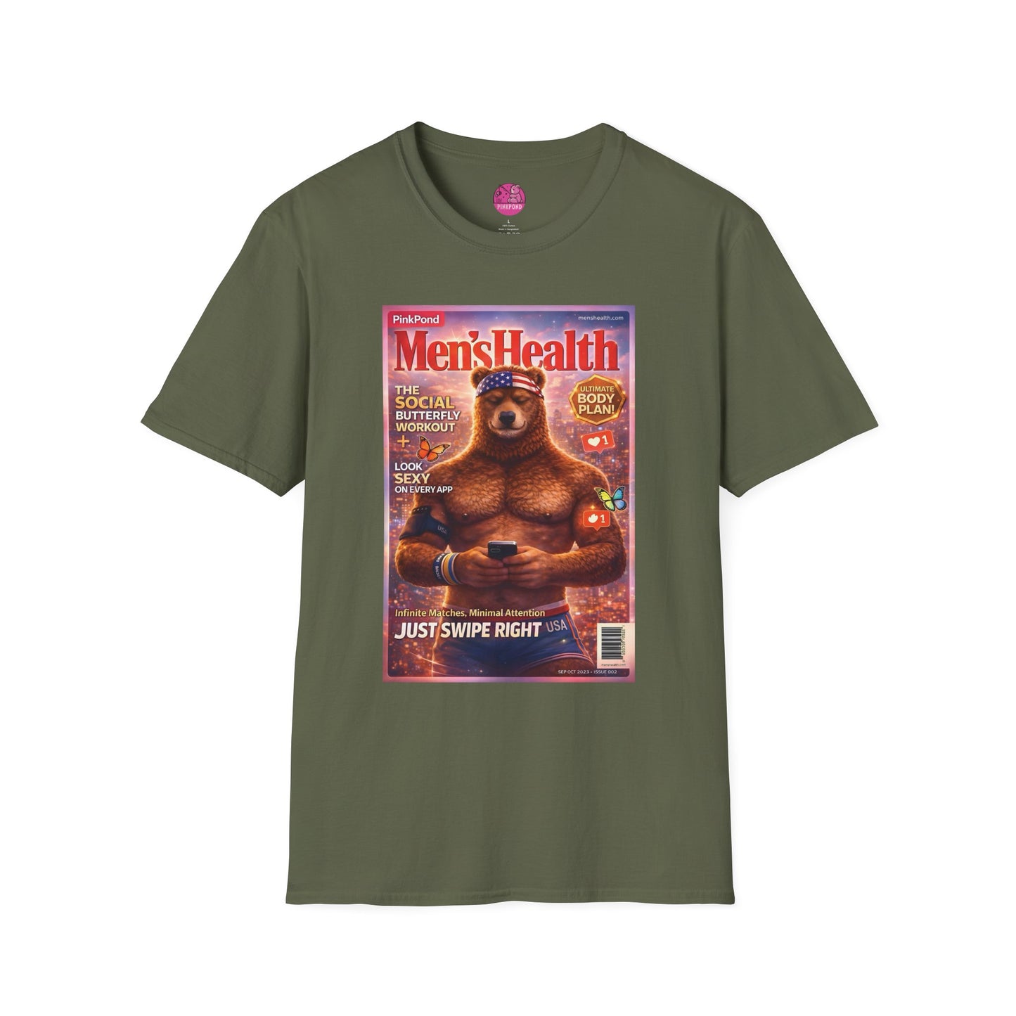 Men’s Health Bear T-Shirt — PinkPond Swiping Bear Graphic Tee