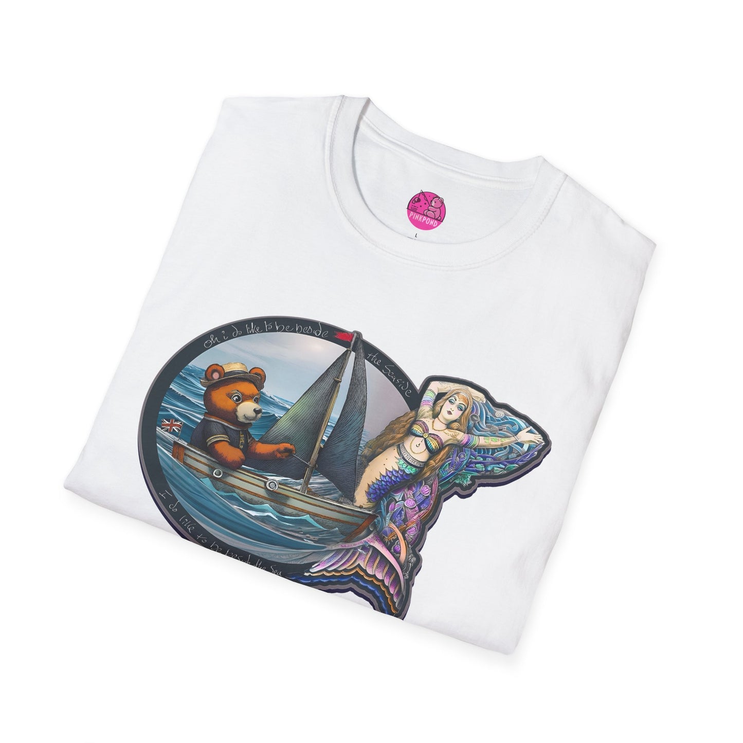 Nautical Tee - Beside the Sea Teddy Bear and Mermaid