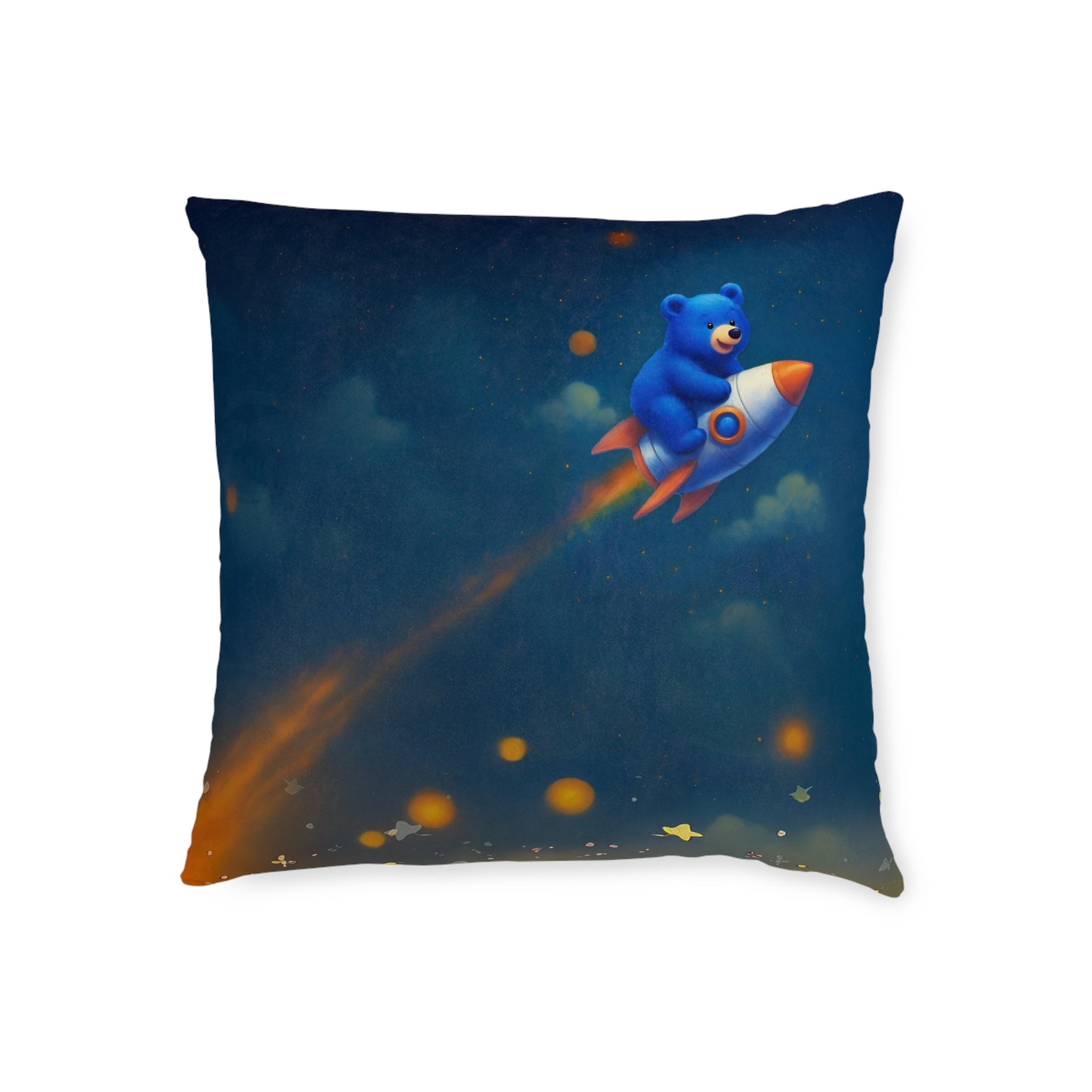 Square Pillow Cosmic Adventure Cushion - Double-Sided Cosmic Bear and Rocket Bear Design