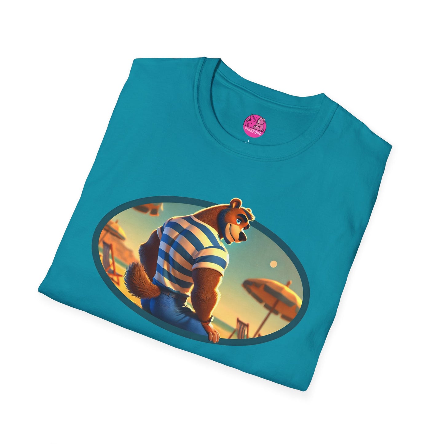 Beach Bear Bliss Softstyle T-Shirt - PinkPond Exclusive Vintage Design