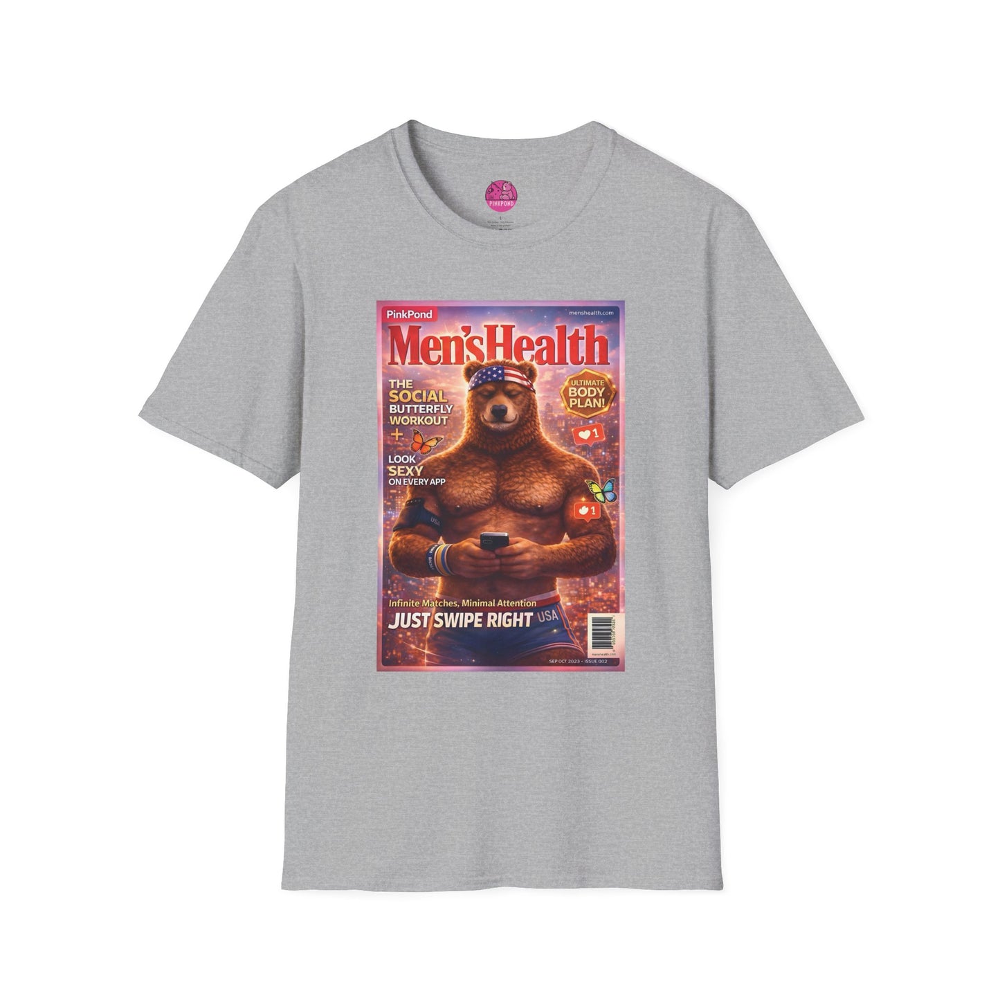 Men’s Health Bear T-Shirt — PinkPond Swiping Bear Graphic Tee