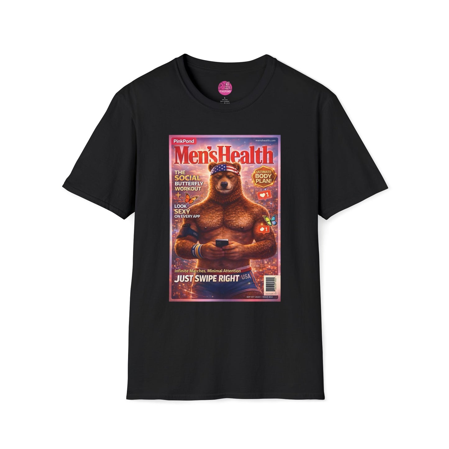 Men’s Health Bear T-Shirt — PinkPond Swiping Bear Graphic Tee