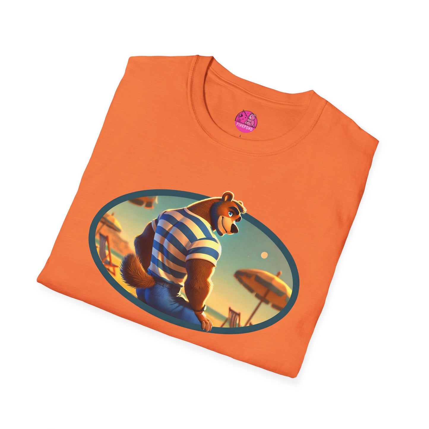 Beach Bear Bliss Softstyle T-Shirt - PinkPond Exclusive Vintage Design