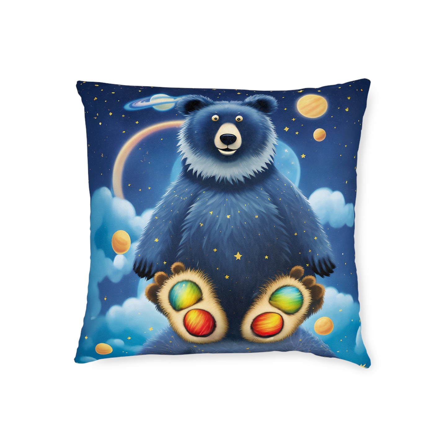 Square Pillow Cosmic Adventure Cushion - Double-Sided Cosmic Bear and Rocket Bear Design