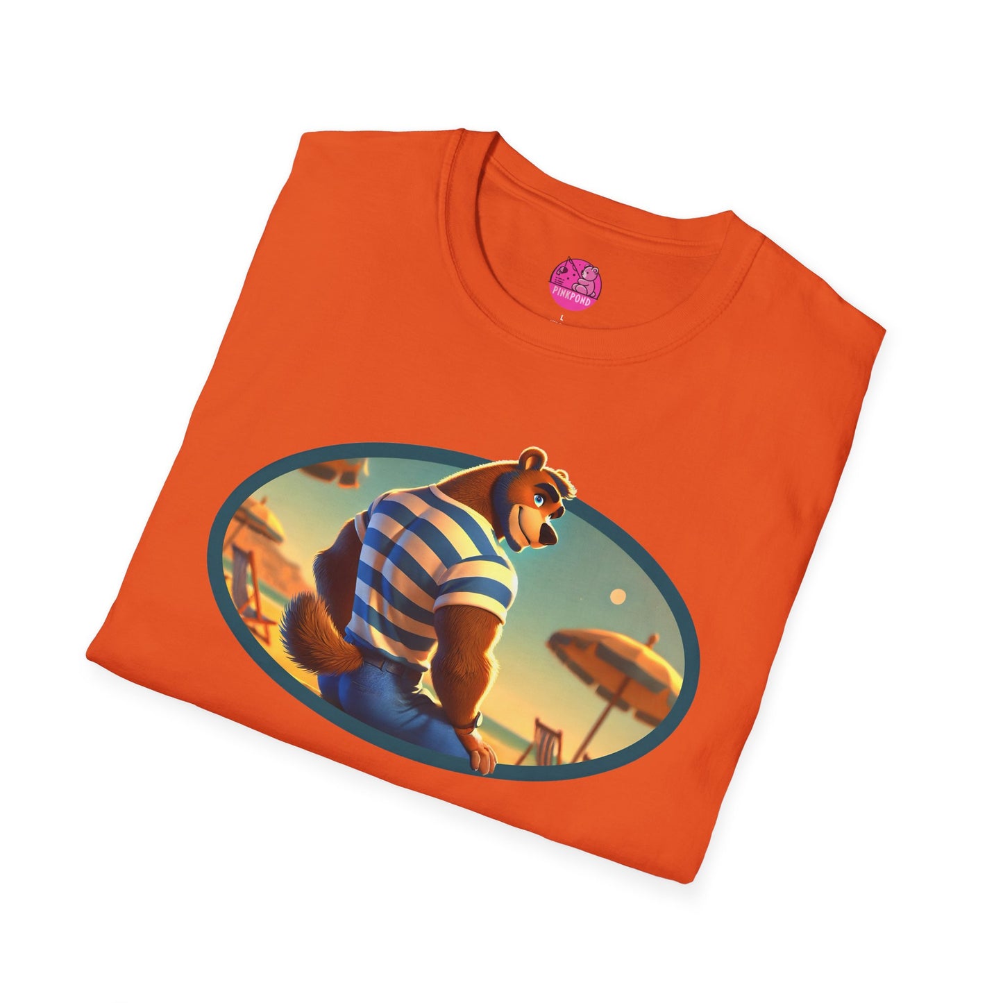 Beach Bear Bliss Softstyle T-Shirt - PinkPond Exclusive Vintage Design