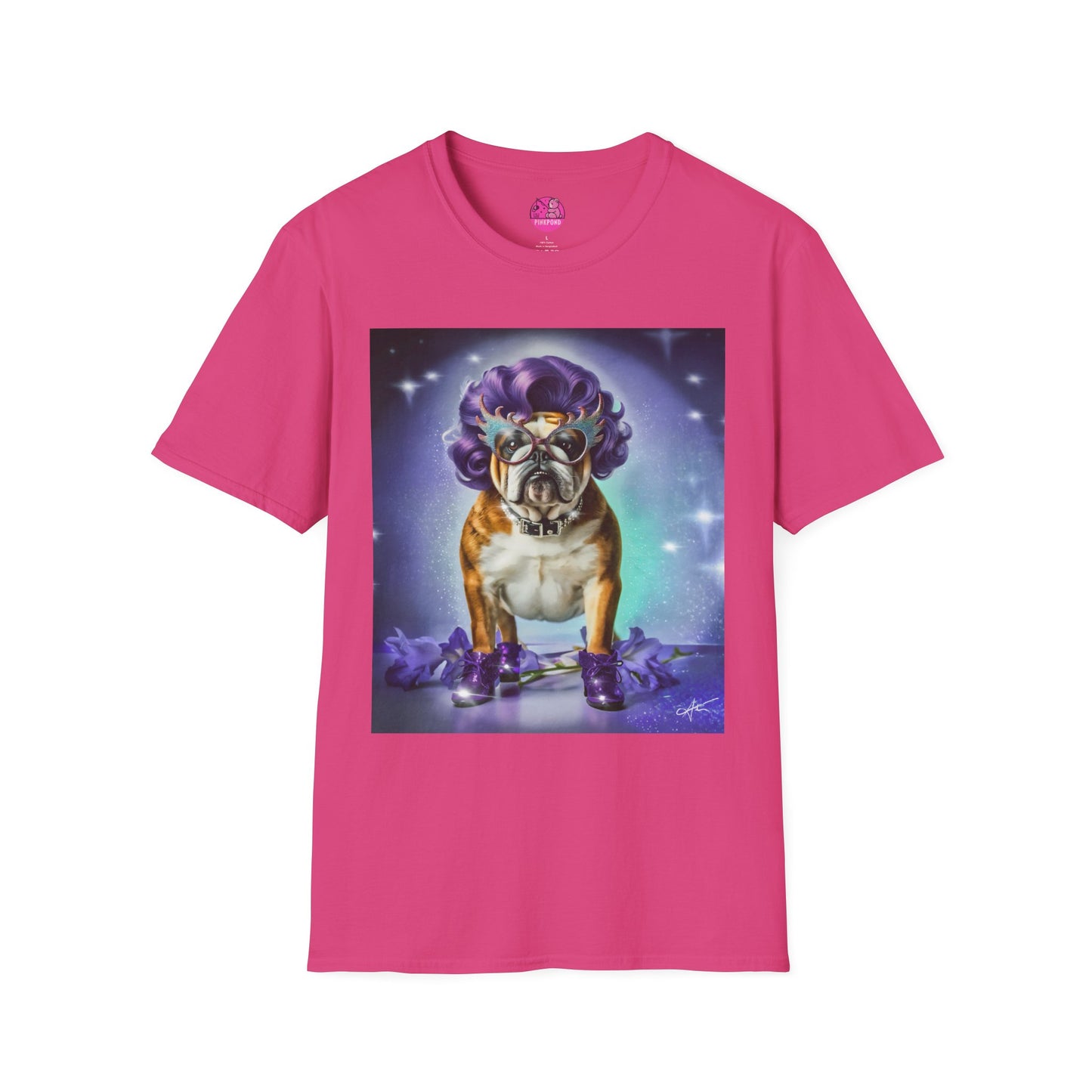 Dame Edna Bulldog T-Shirt - Fabulous & Fetching Unisex Softstyle Tee for Dog Lovers and Drag Fans