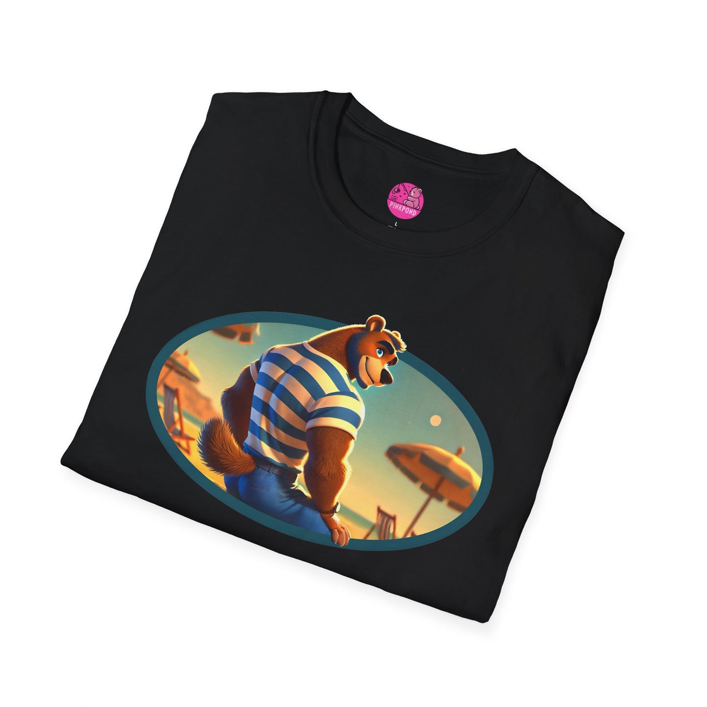 Beach Bear Bliss Softstyle T-Shirt - PinkPond Exclusive Vintage Design