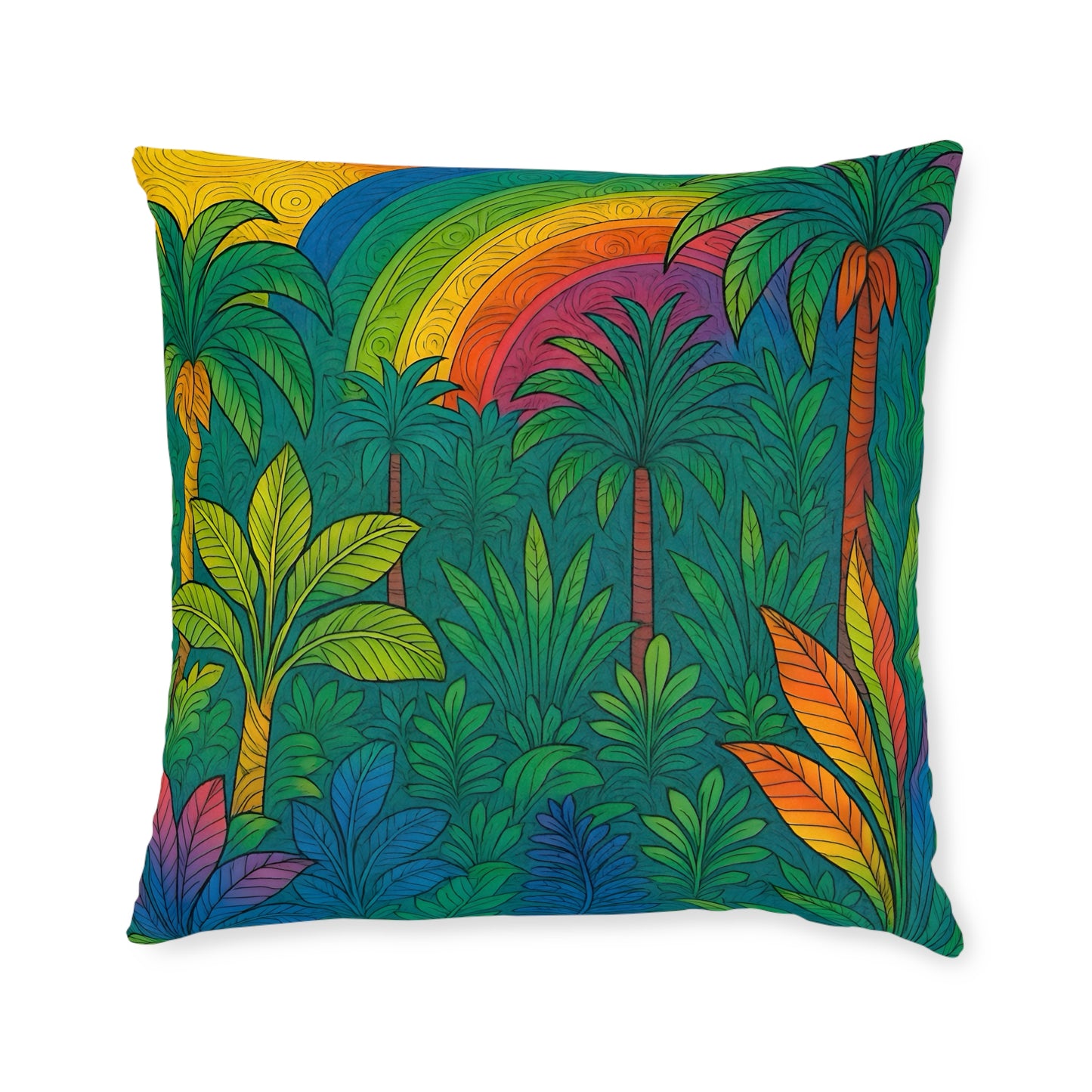 Square Pillow - PinkPond Cushion Rainbow Jungle 12x12