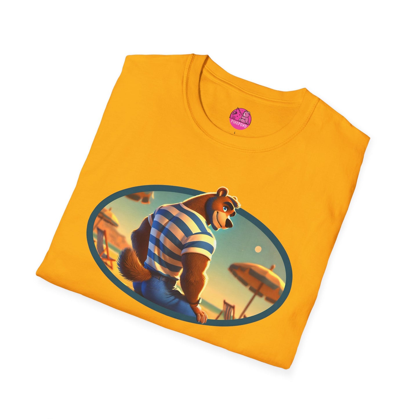 Beach Bear Bliss Softstyle T-Shirt - PinkPond Exclusive Vintage Design