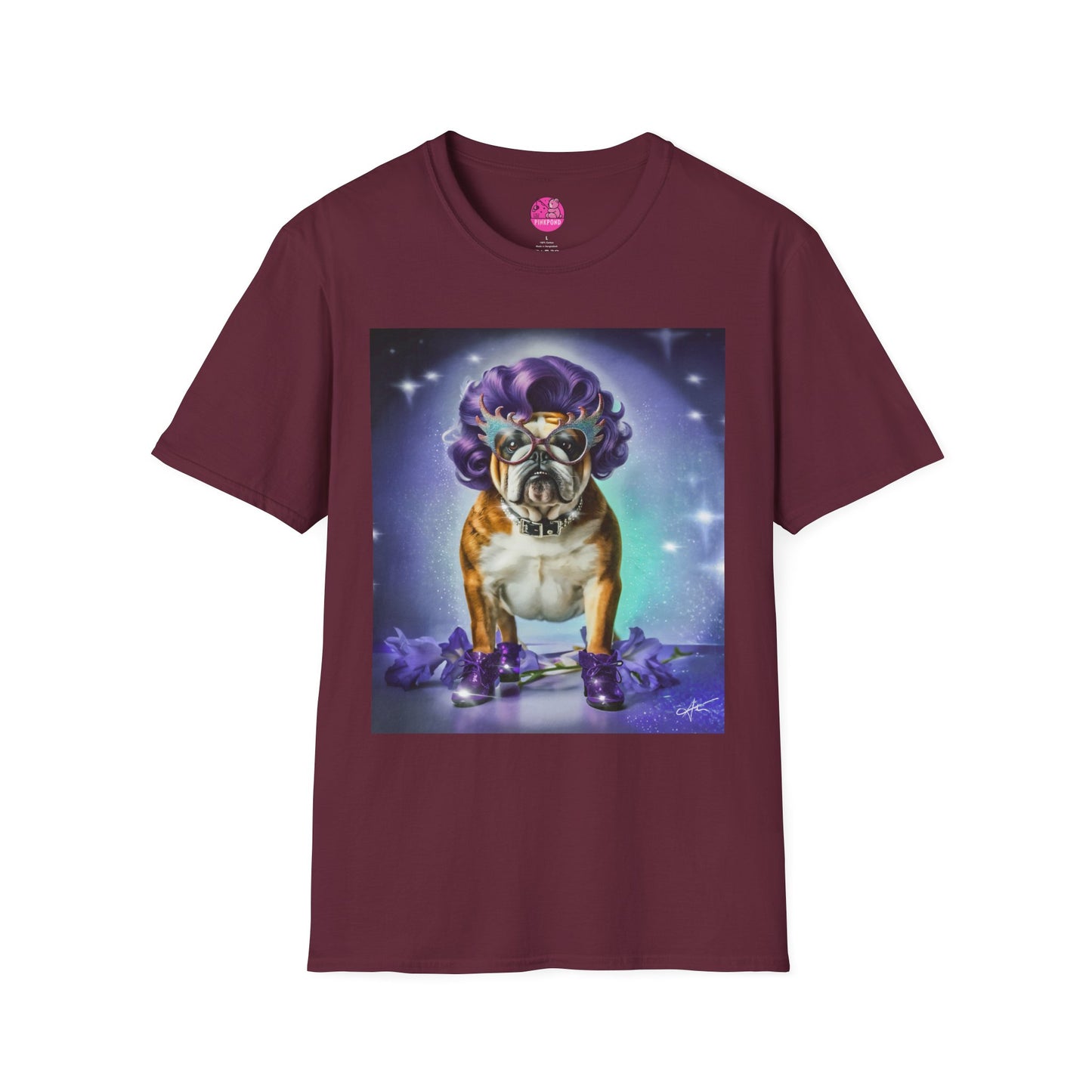 Dame Edna Bulldog T-Shirt - Fabulous & Fetching Unisex Softstyle Tee for Dog Lovers and Drag Fans
